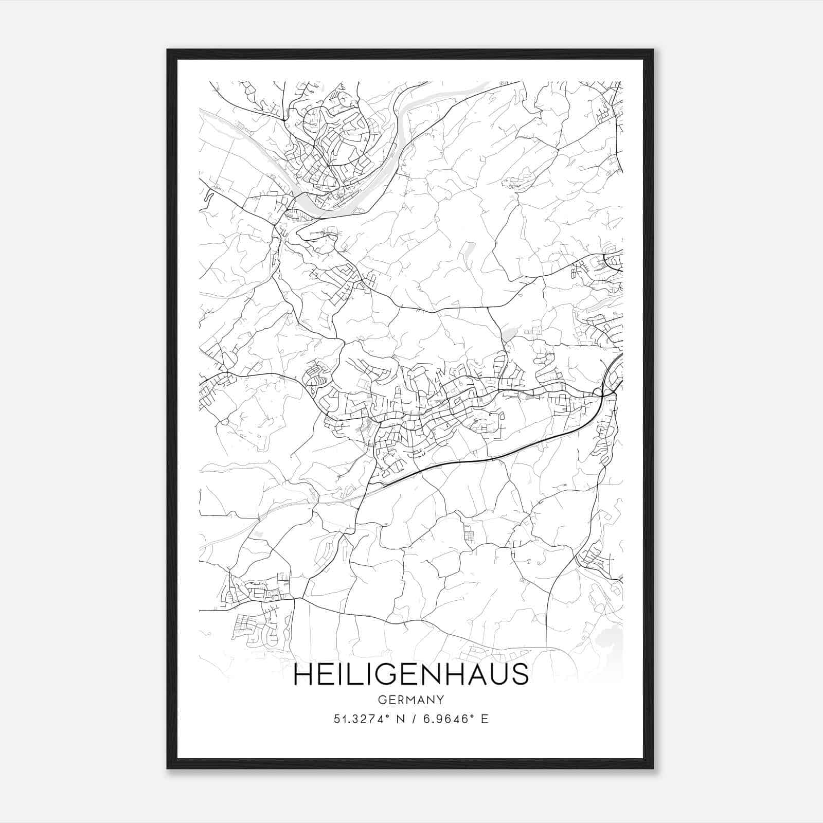 Heiligenhaus Germany Map Poster, Modern Home Decor Wall Art Print