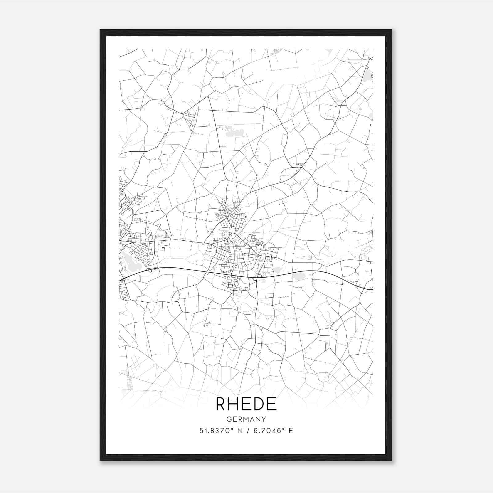 Rhede Germany Map Poster, Modern Home Decor Wall Art Print