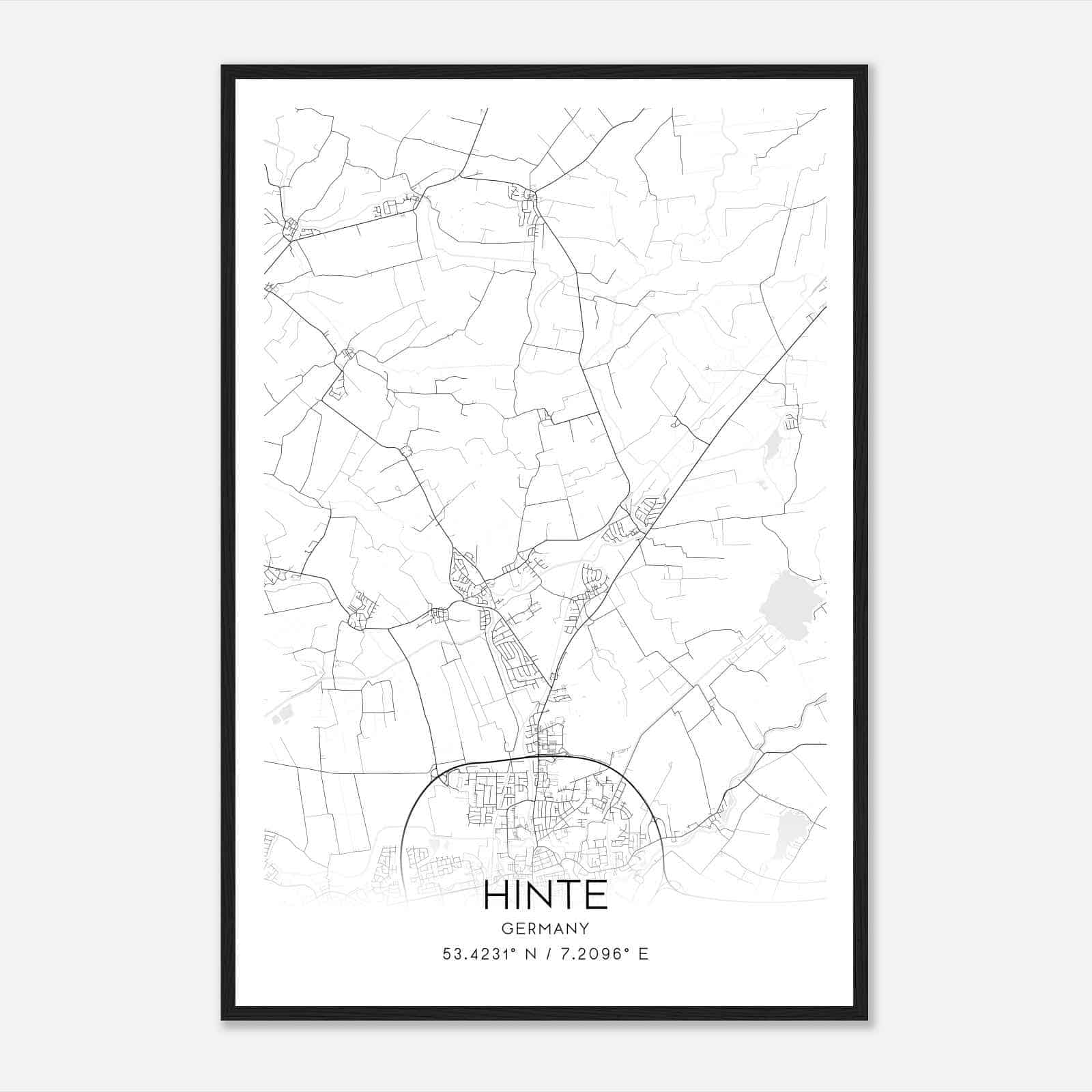 Hinte Germany Map Poster, Modern Home Decor Wall Art Print
