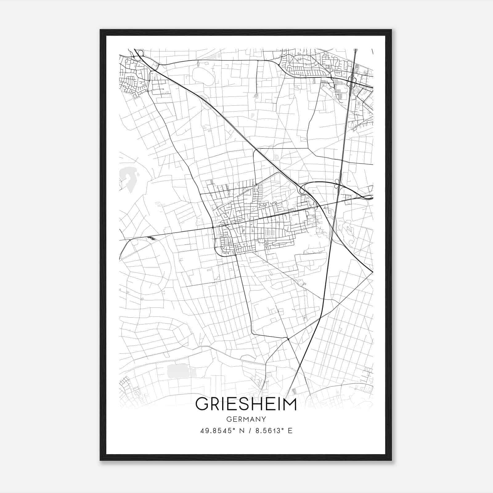 Griesheim Germany Map Poster, Modern Home Decor Wall Art Print