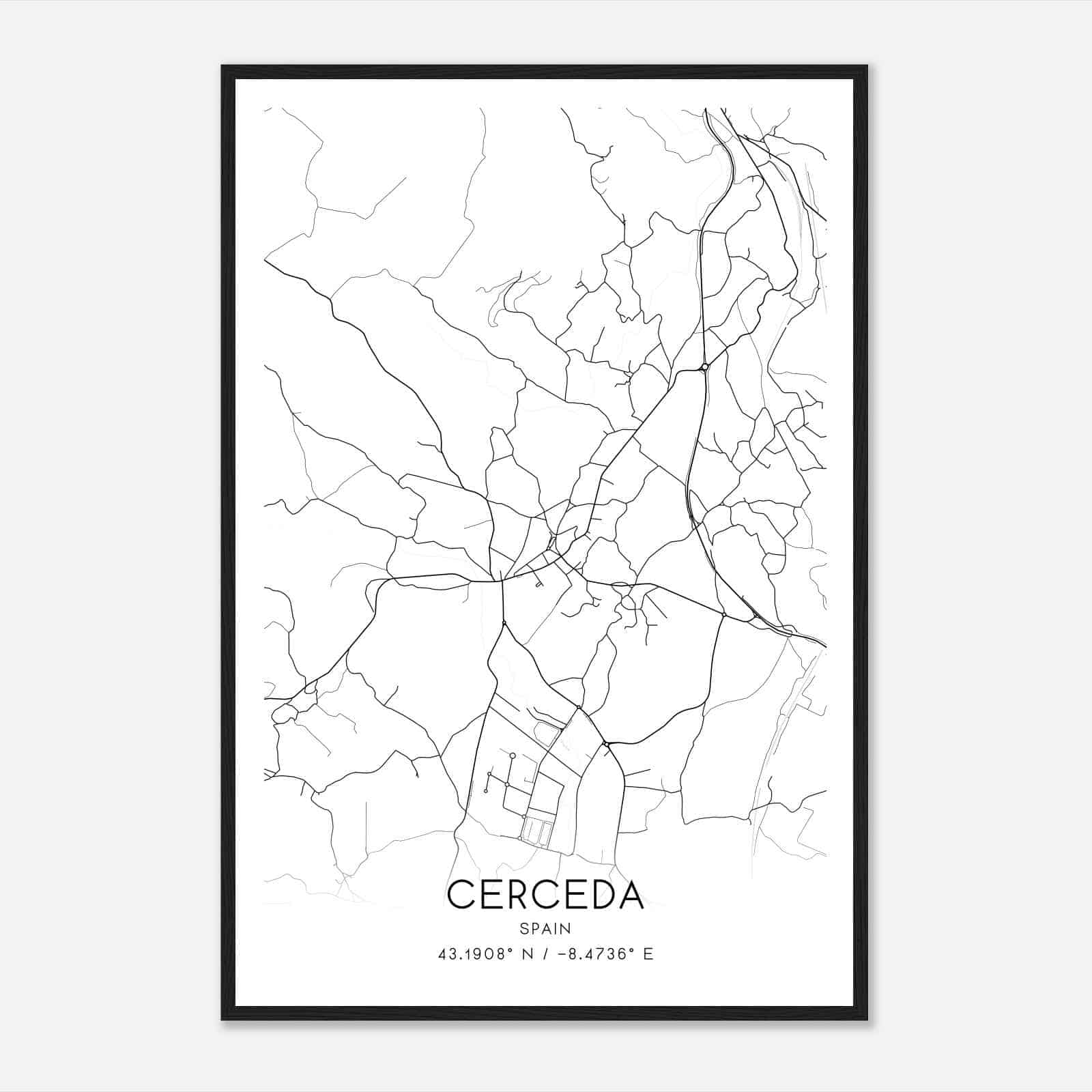 Cerceda Spain Map Poster, Modern Home Decor Wall Art Print