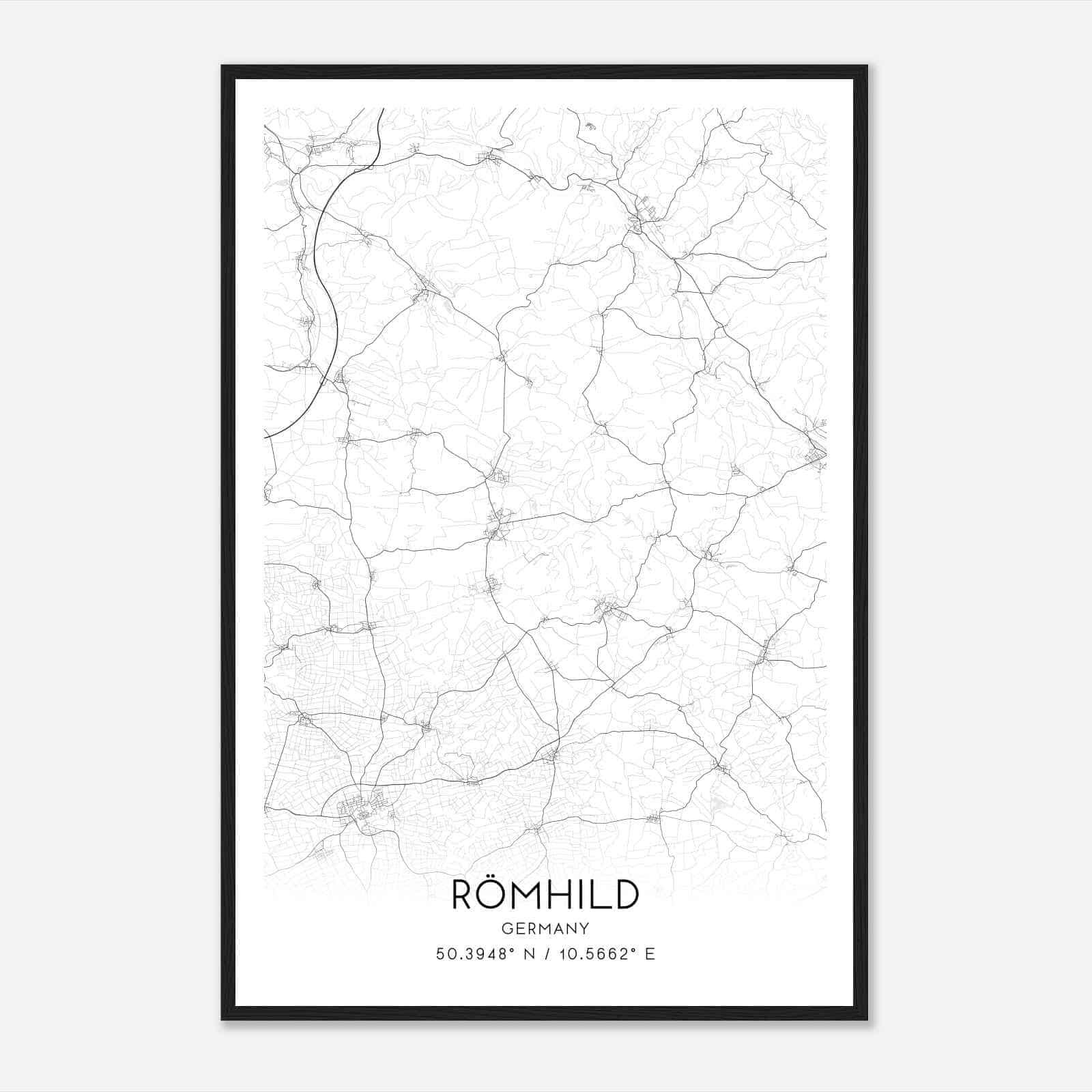 Romhild Germany Map Poster, Modern Home Decor Wall Art Print