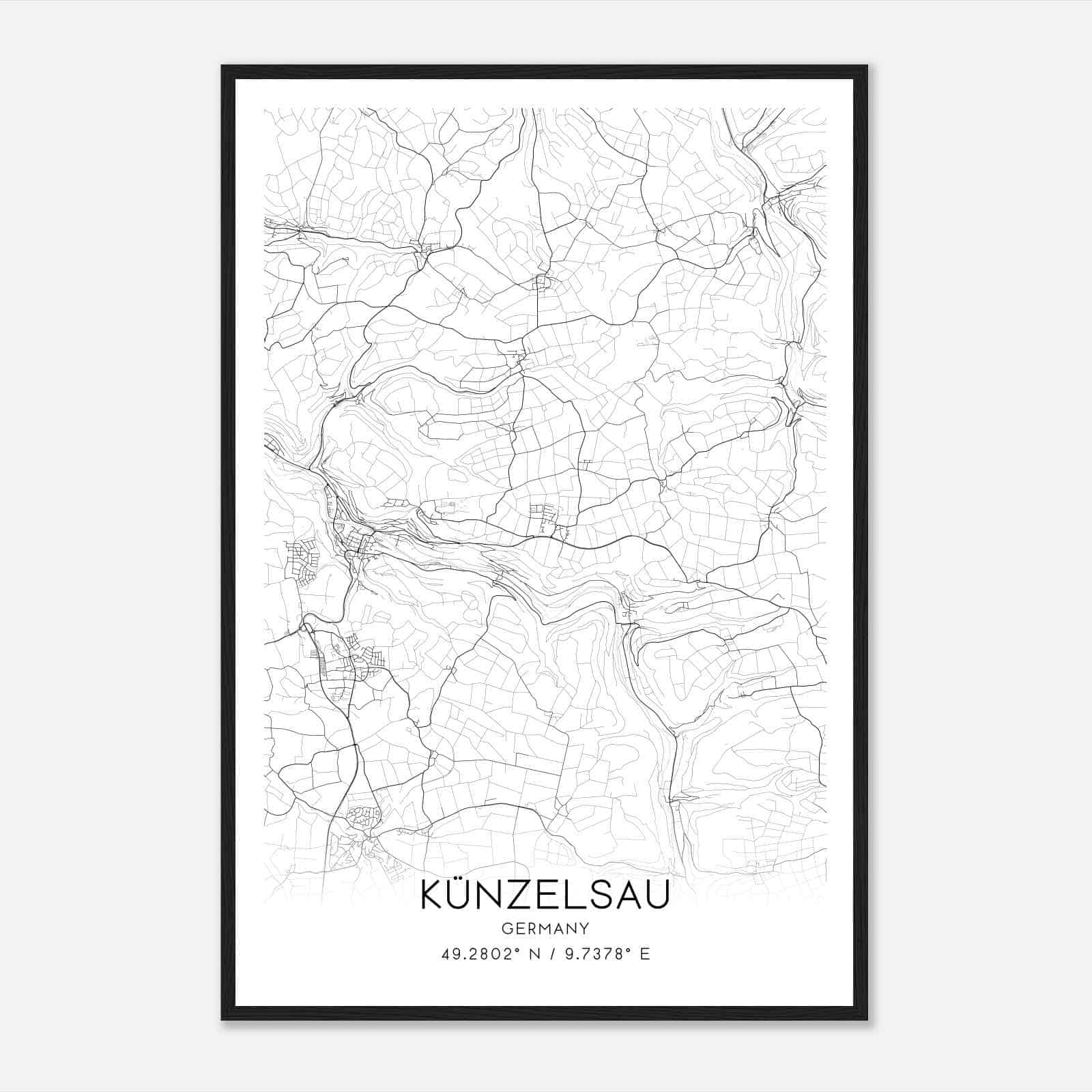 Kunzelsau Germany Map Poster, Modern Home Decor Wall Art Print