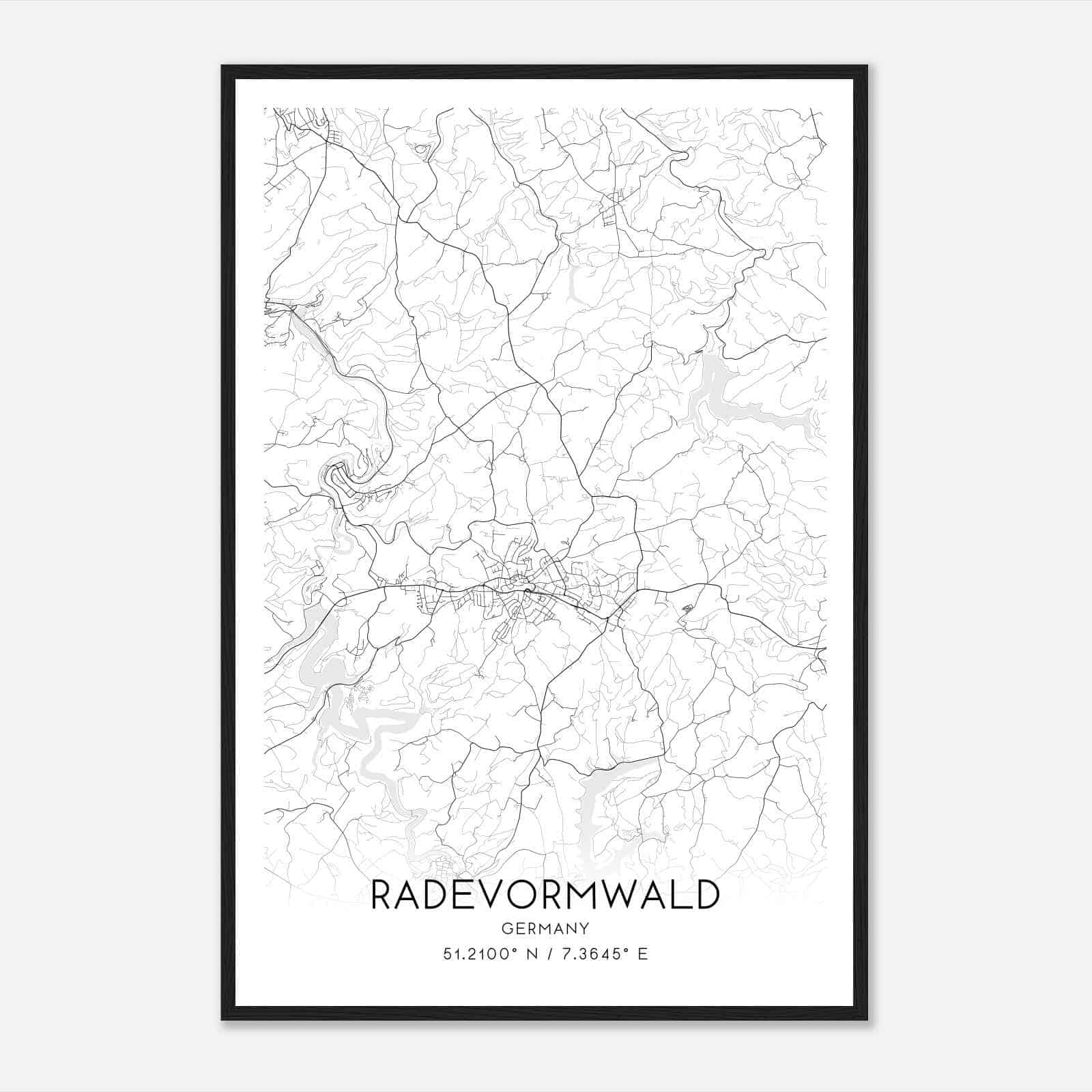 Radevormwald Germany Map Poster, Modern Home Decor Wall Art Print
