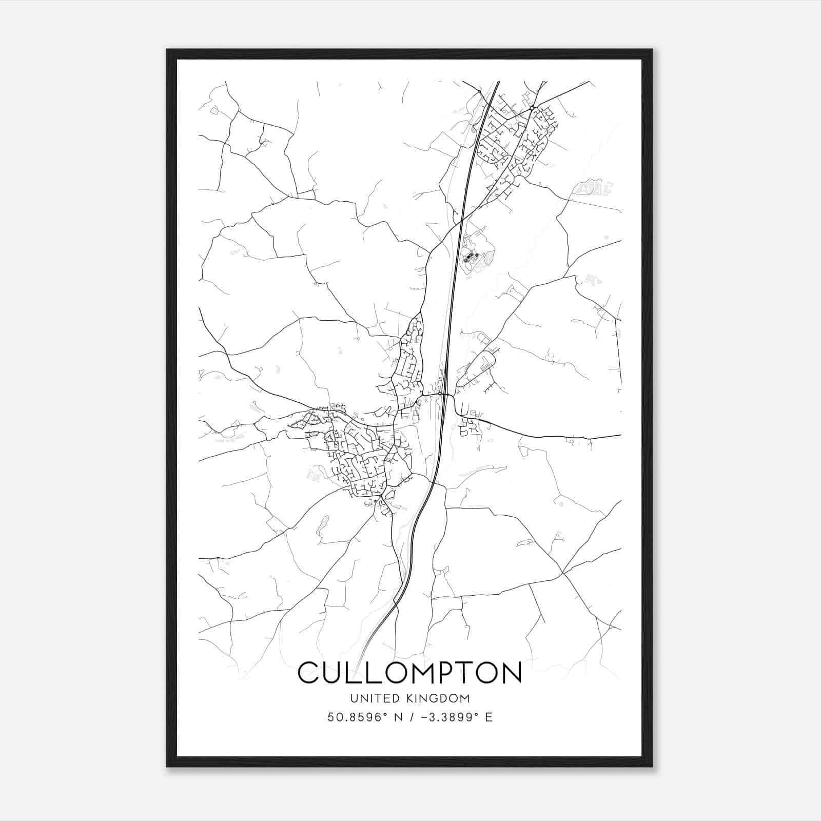 Cullompton United Kingdom Map Poster, Modern Home Decor Wall Art Print