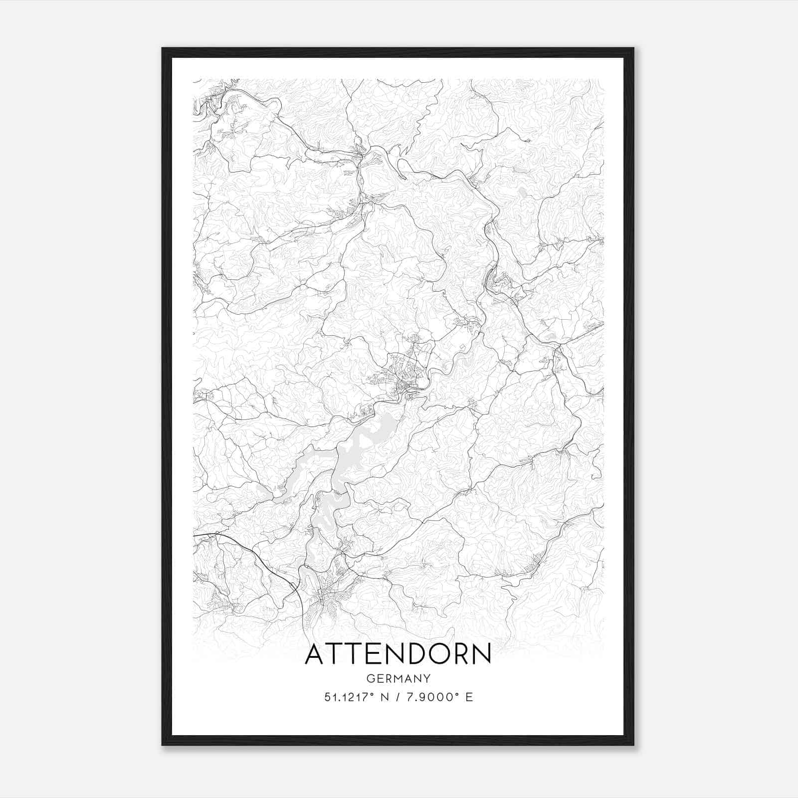 Attendorn Germany Map Poster, Modern Home Decor Wall Art Print