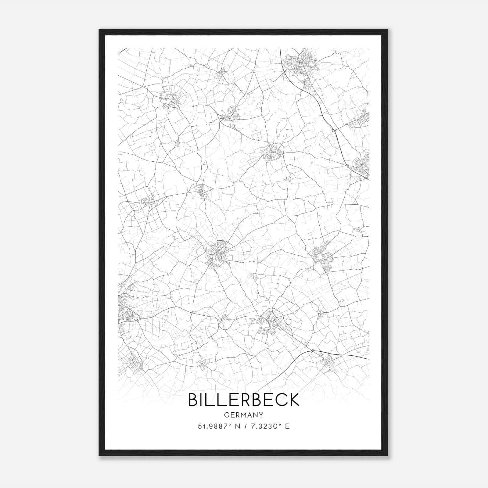 Billerbeck Germany Map Poster, Modern Home Decor Wall Art Print