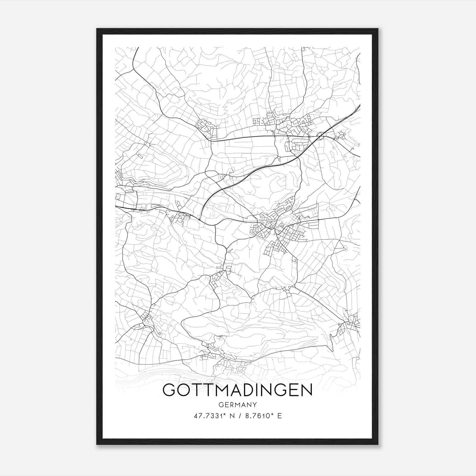 Gottmadingen Germany Map Poster, Modern Home Decor Wall Art Print
