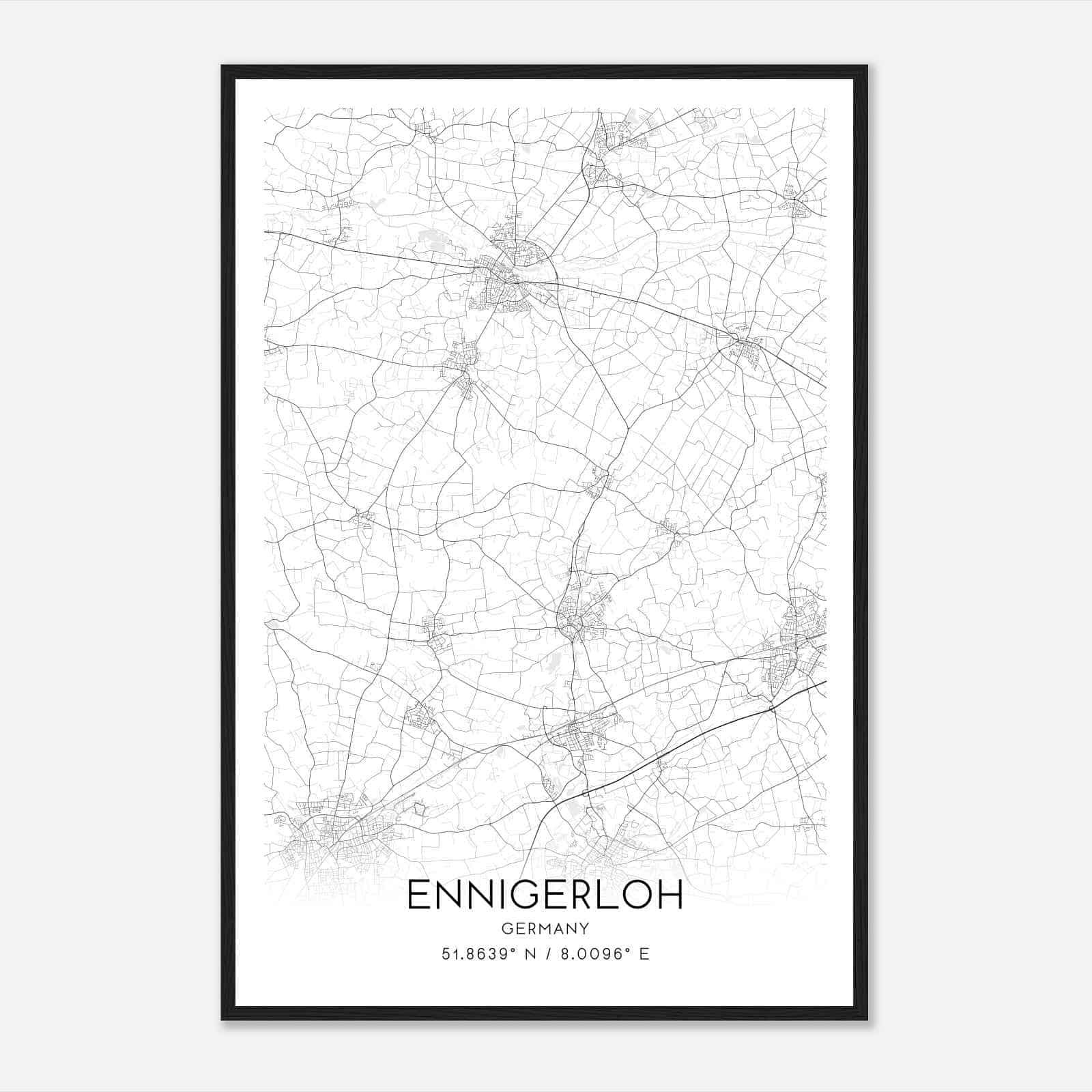 Ennigerloh Germany Map Poster, Modern Home Decor Wall Art Print