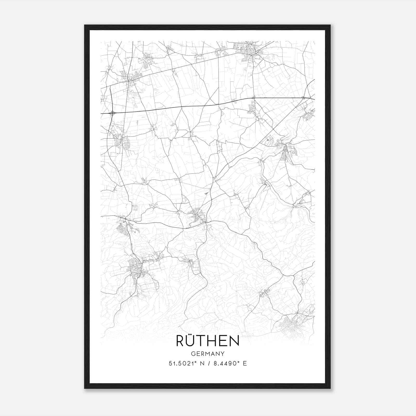 Ruthen Germany Map Poster, Modern Home Decor Wall Art Print