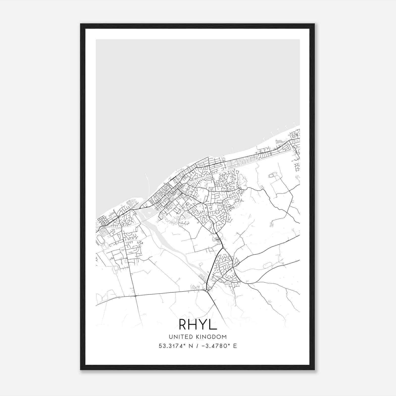 Rhyl United Kingdom Map Poster, Modern Home Decor Wall Art Print