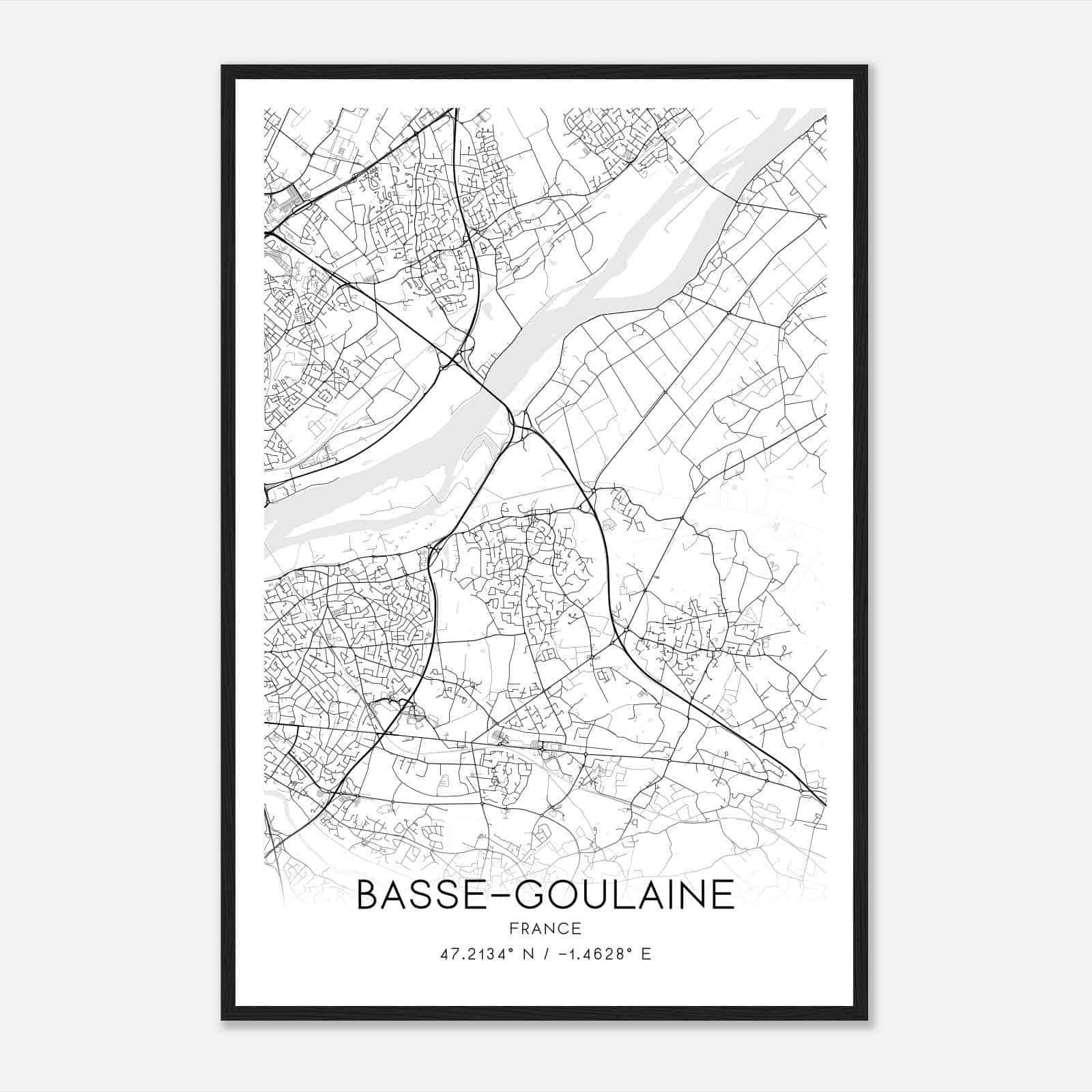 Basse-Goulaine France Map Poster, Modern Home Decor Wall Art Print