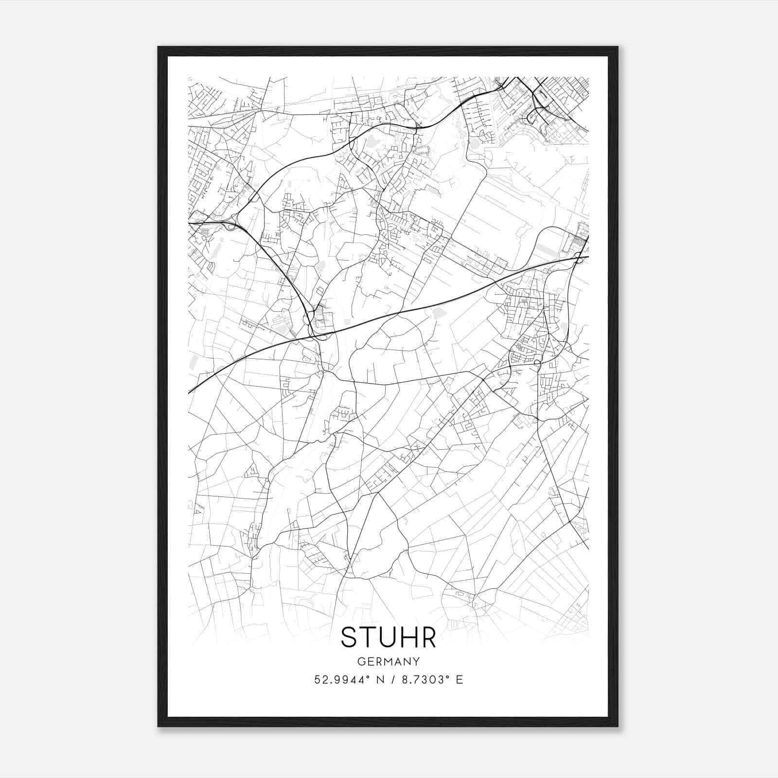 Stuhr Germany Map Poster, Modern Home Decor Wall Art Print