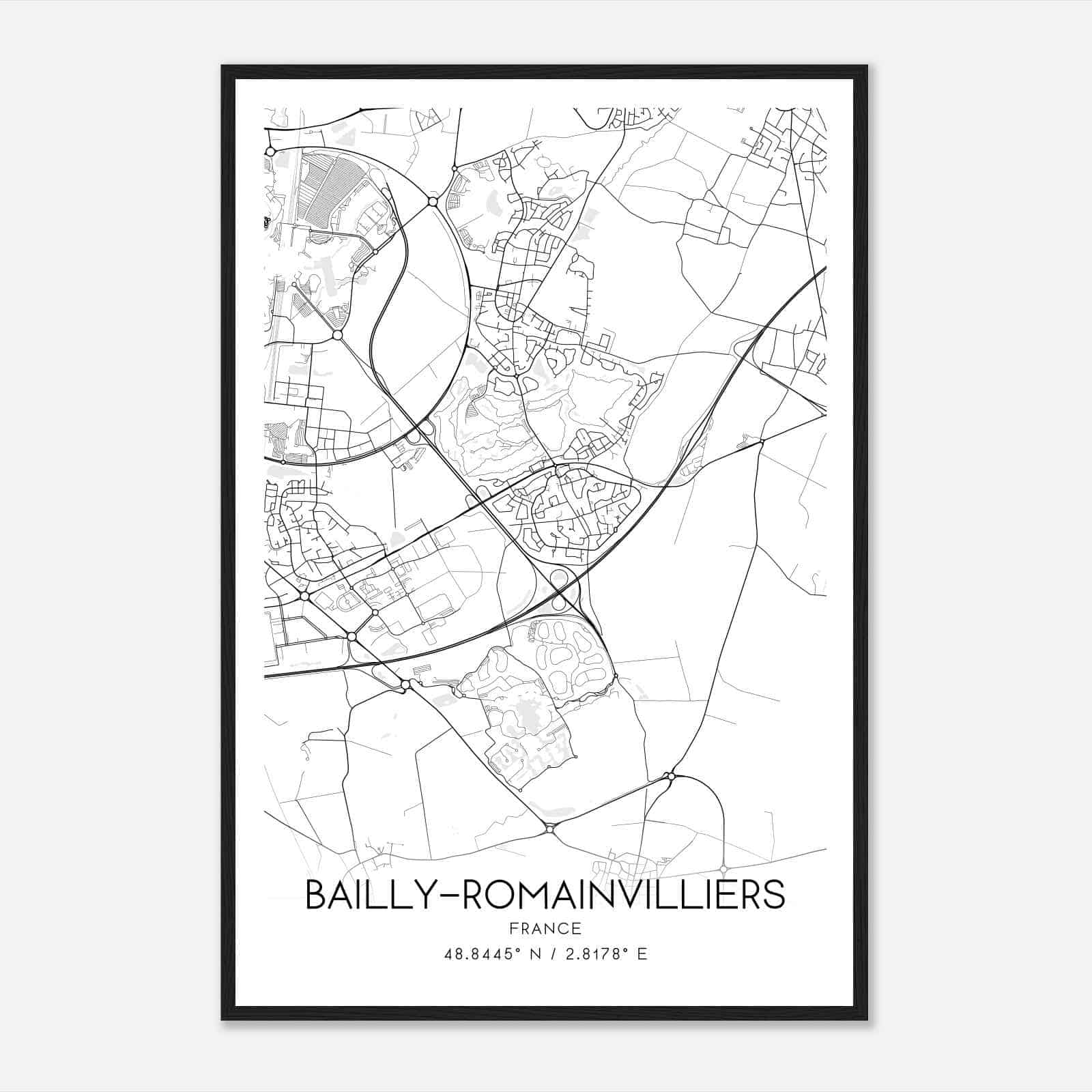 Bailly-Romainvilliers France Map Poster, Modern Home Decor Wall Art Print