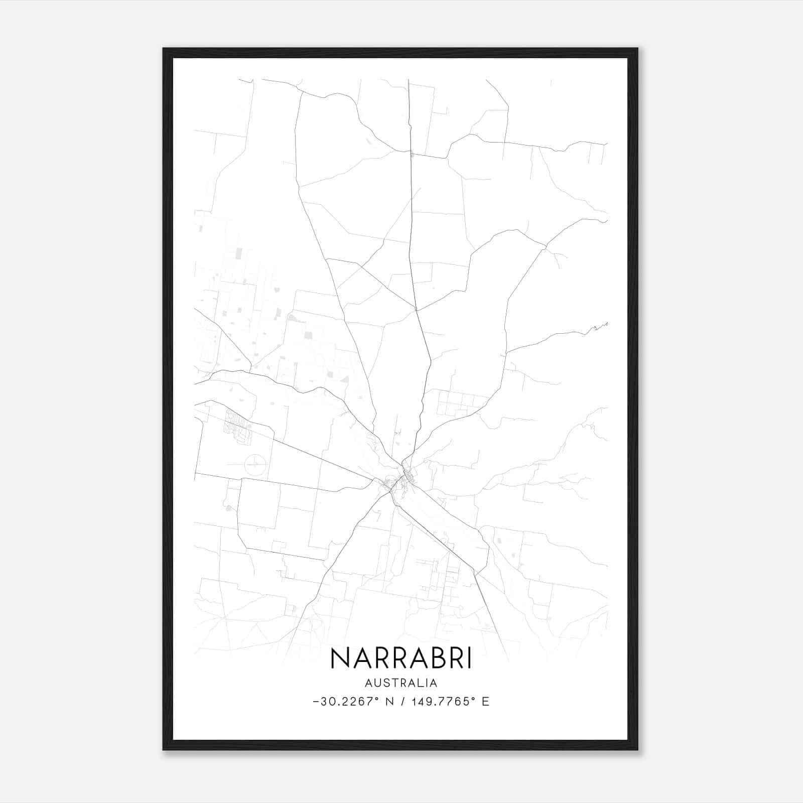 Narrabri Australia Map Poster, Modern Home Decor Wall Art Print