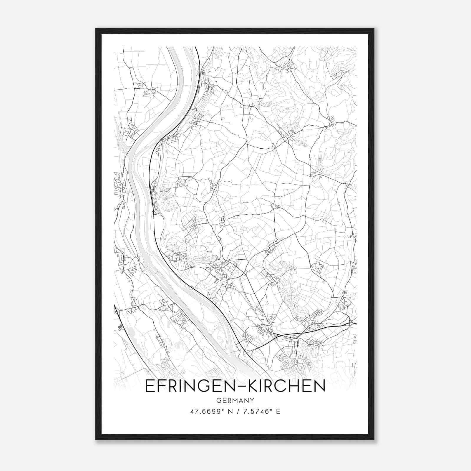 Efringen-Kirchen Germany Map Poster, Modern Home Decor Wall Art Print