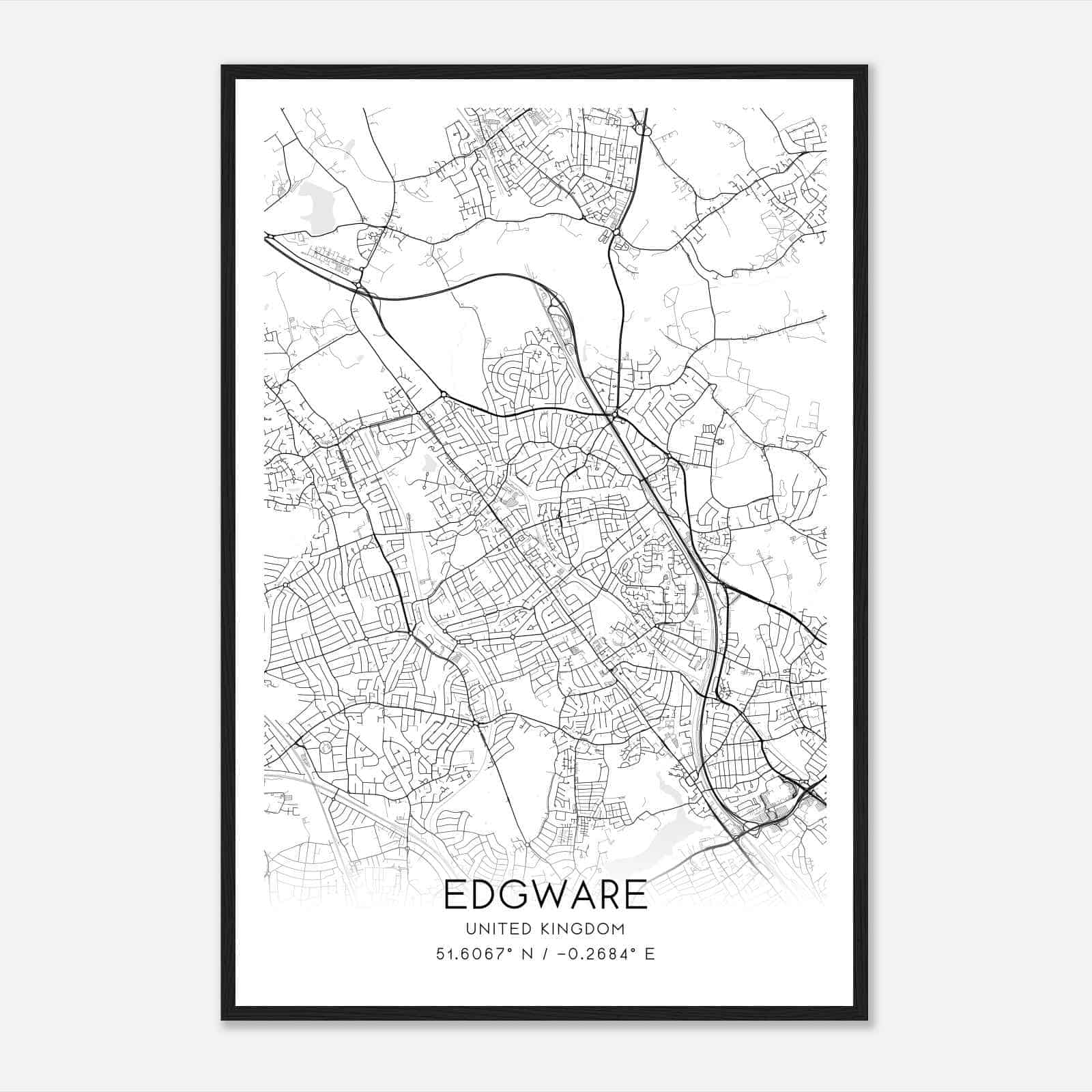 Edgware United Kingdom Map Poster, Modern Home Decor Wall Art Print