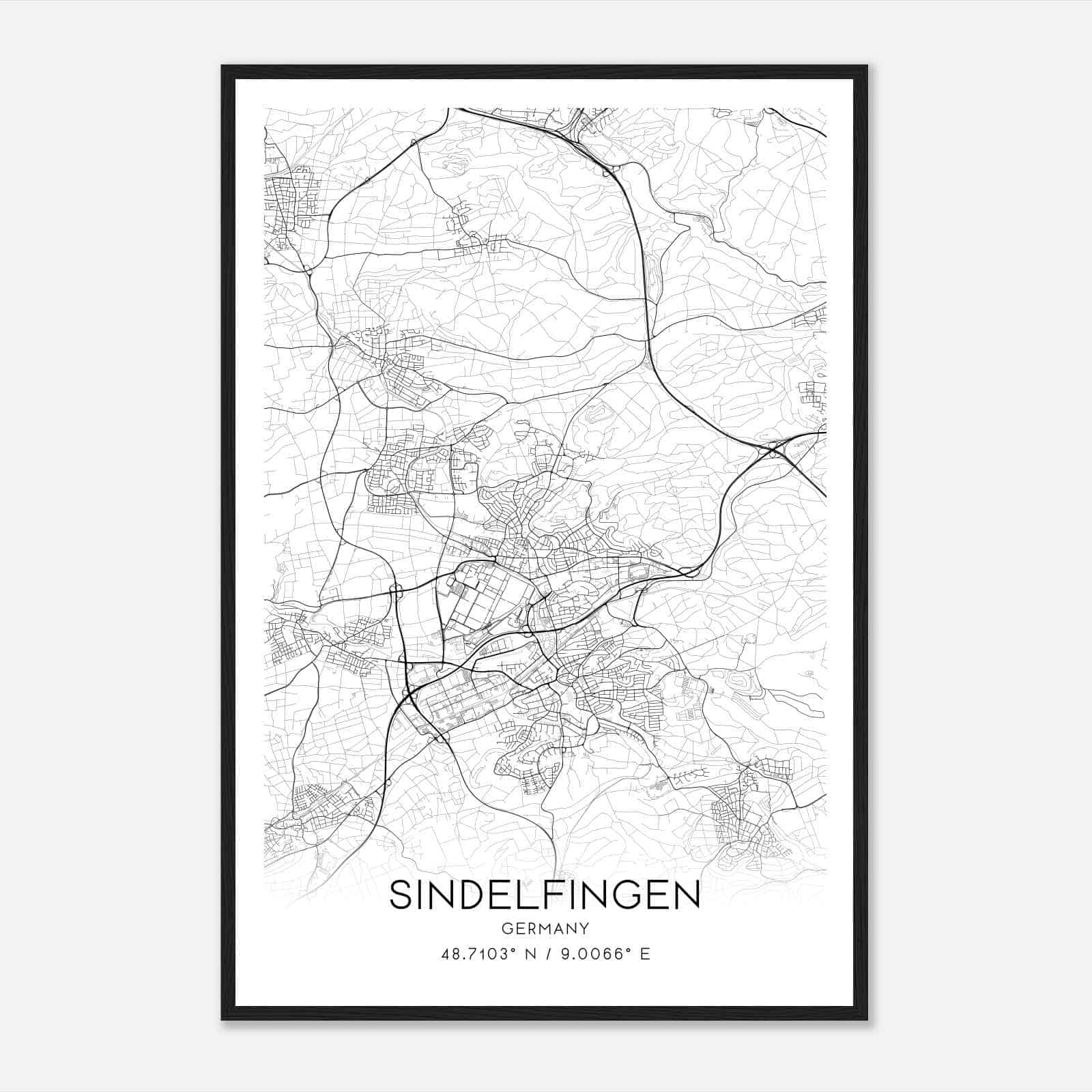 Sindelfingen Germany Map Poster, Modern Home Decor Wall Art Print