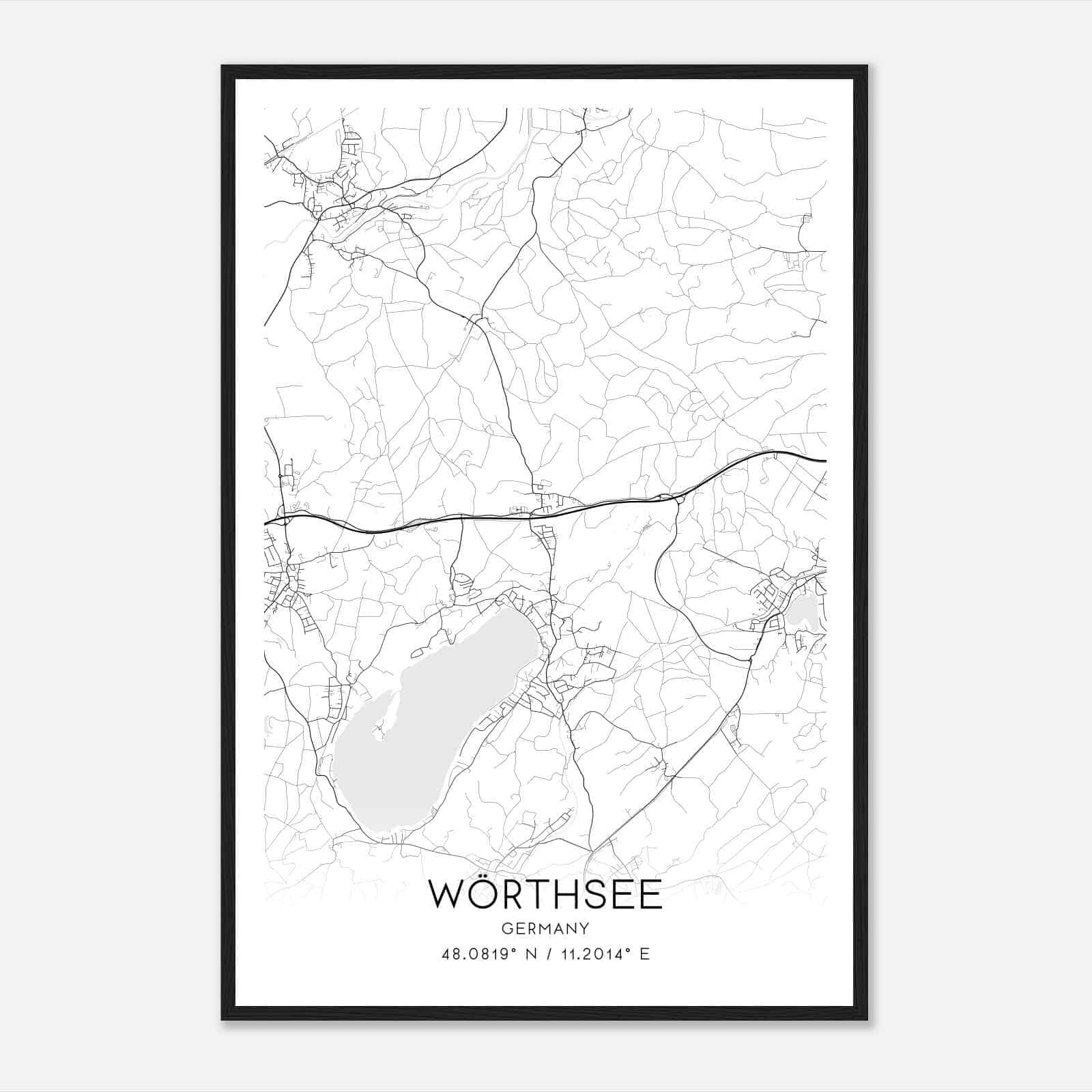 Worthsee Germany Map Poster, Modern Home Decor Wall Art Print