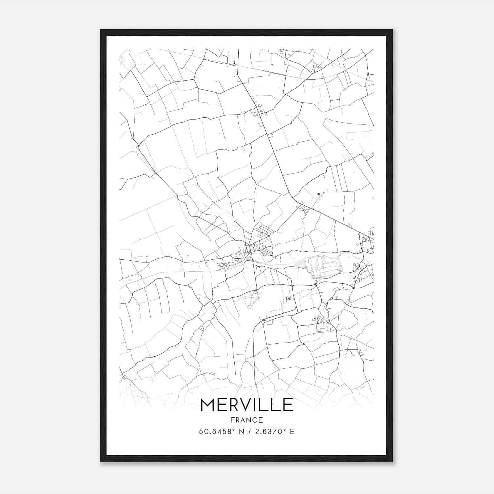 Merville France Map Poster, Modern Home Decor Wall Art Print