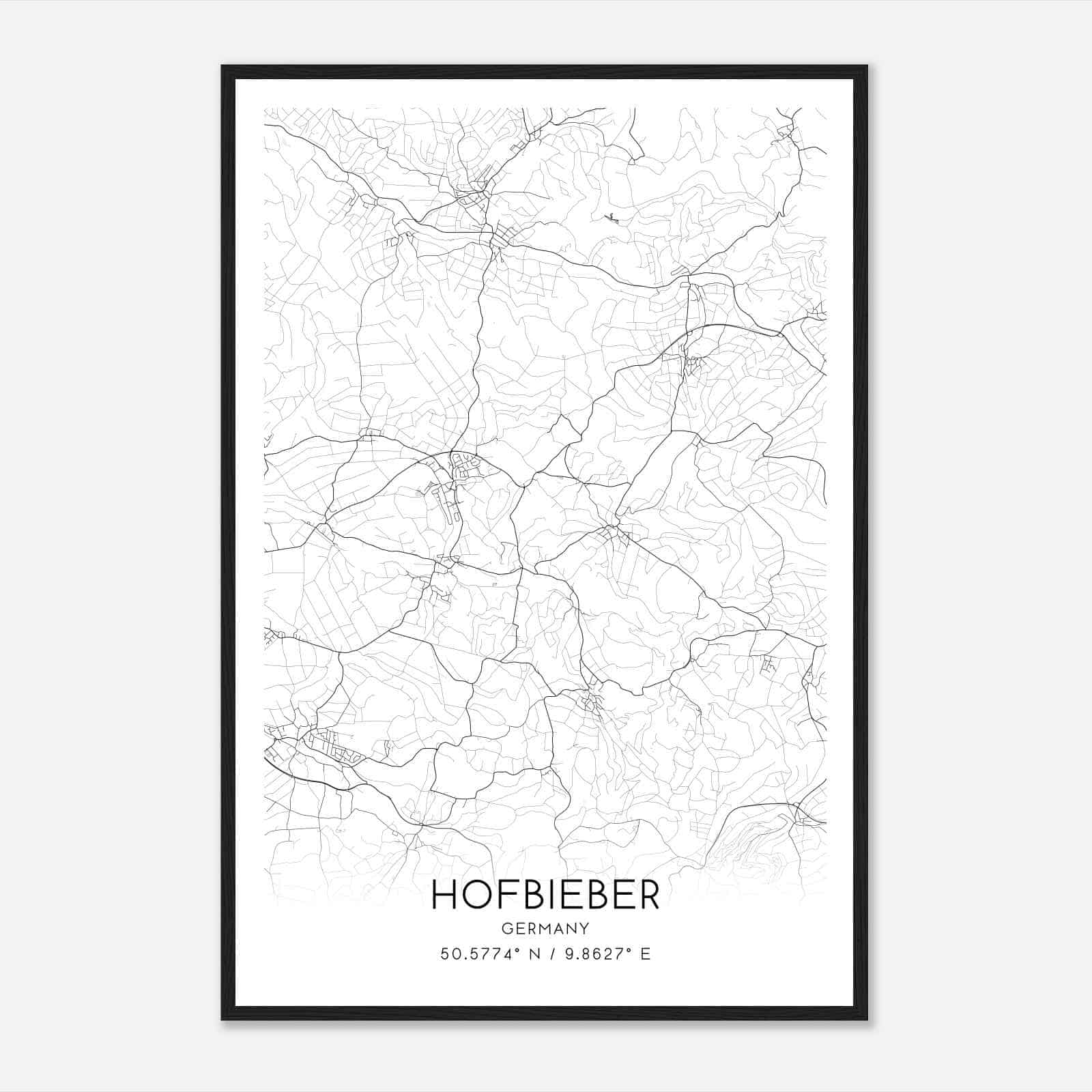 Hofbieber Germany Map Poster, Modern Home Decor Wall Art Print