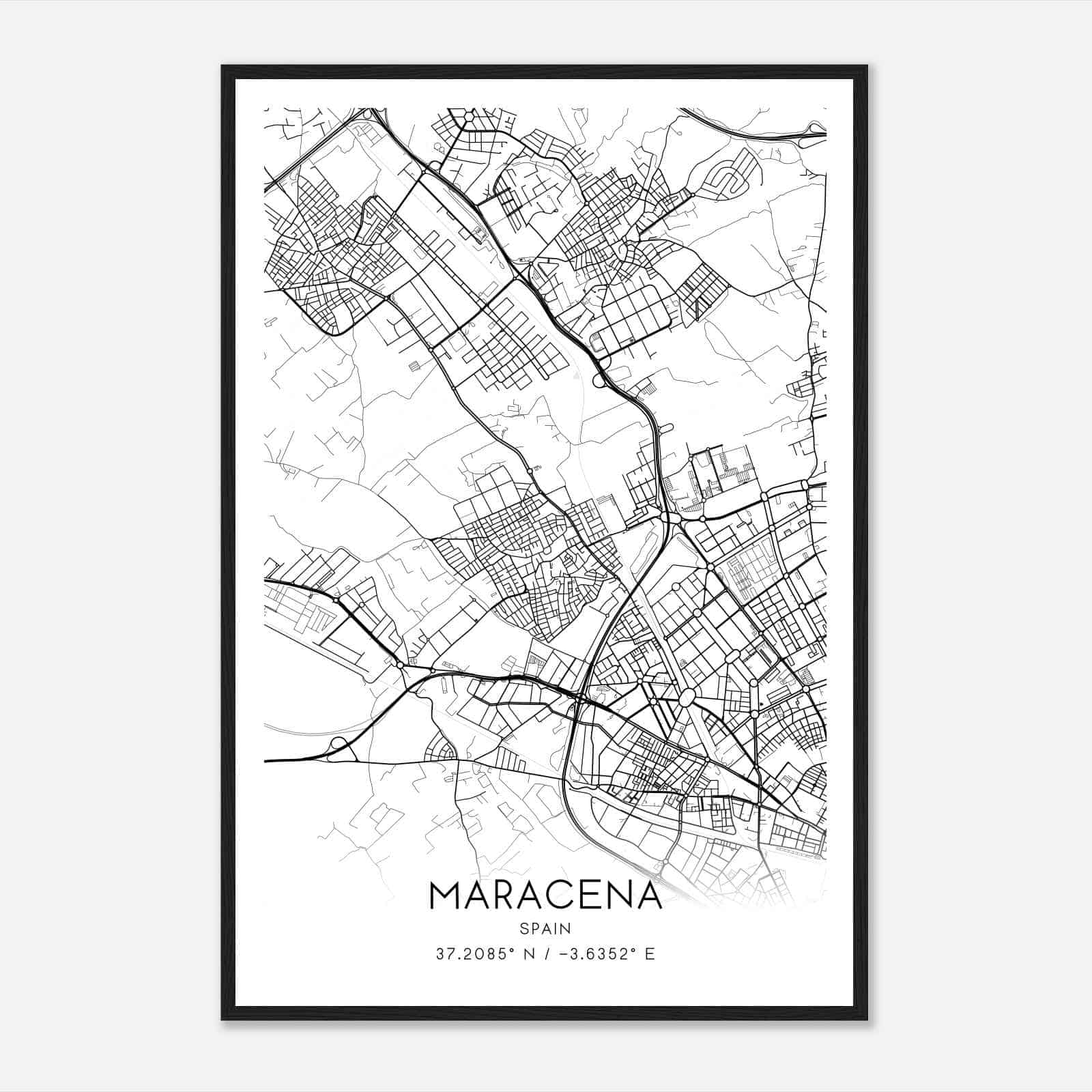 Maracena Spain Map Poster, Modern Home Decor Wall Art Print