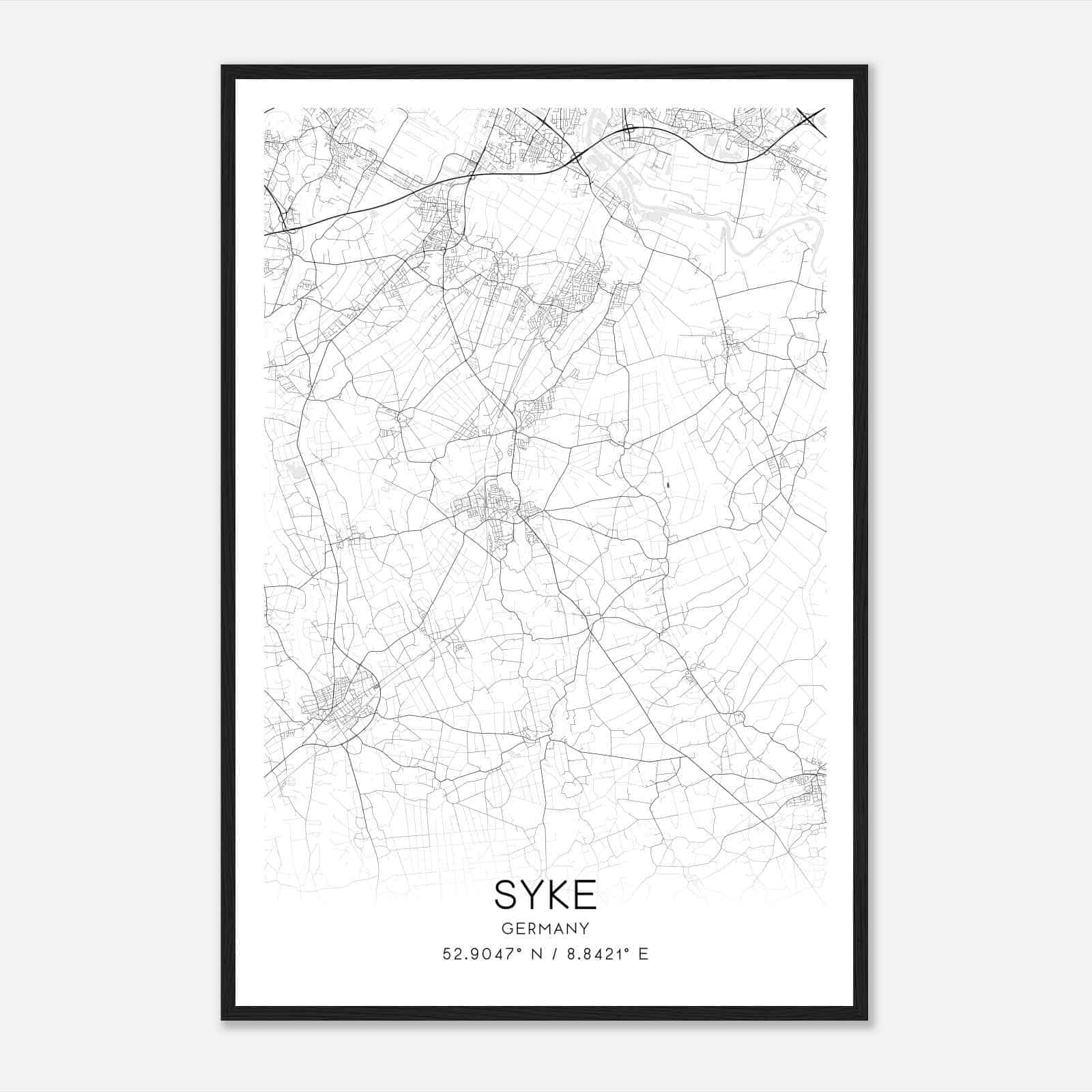 Syke Germany Map Poster, Modern Home Decor Wall Art Print