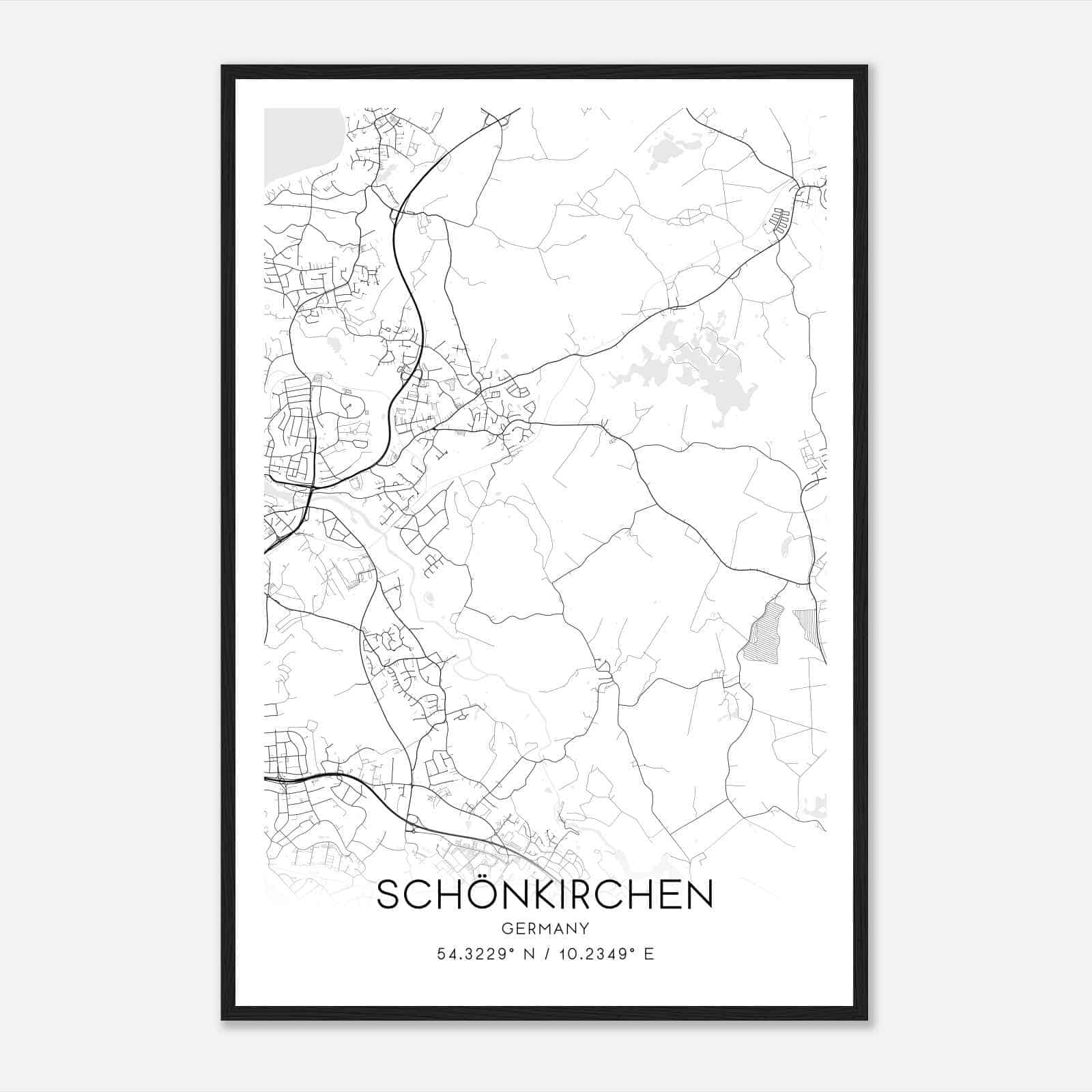 Schonkirchen Germany Map Poster, Modern Home Decor Wall Art Print