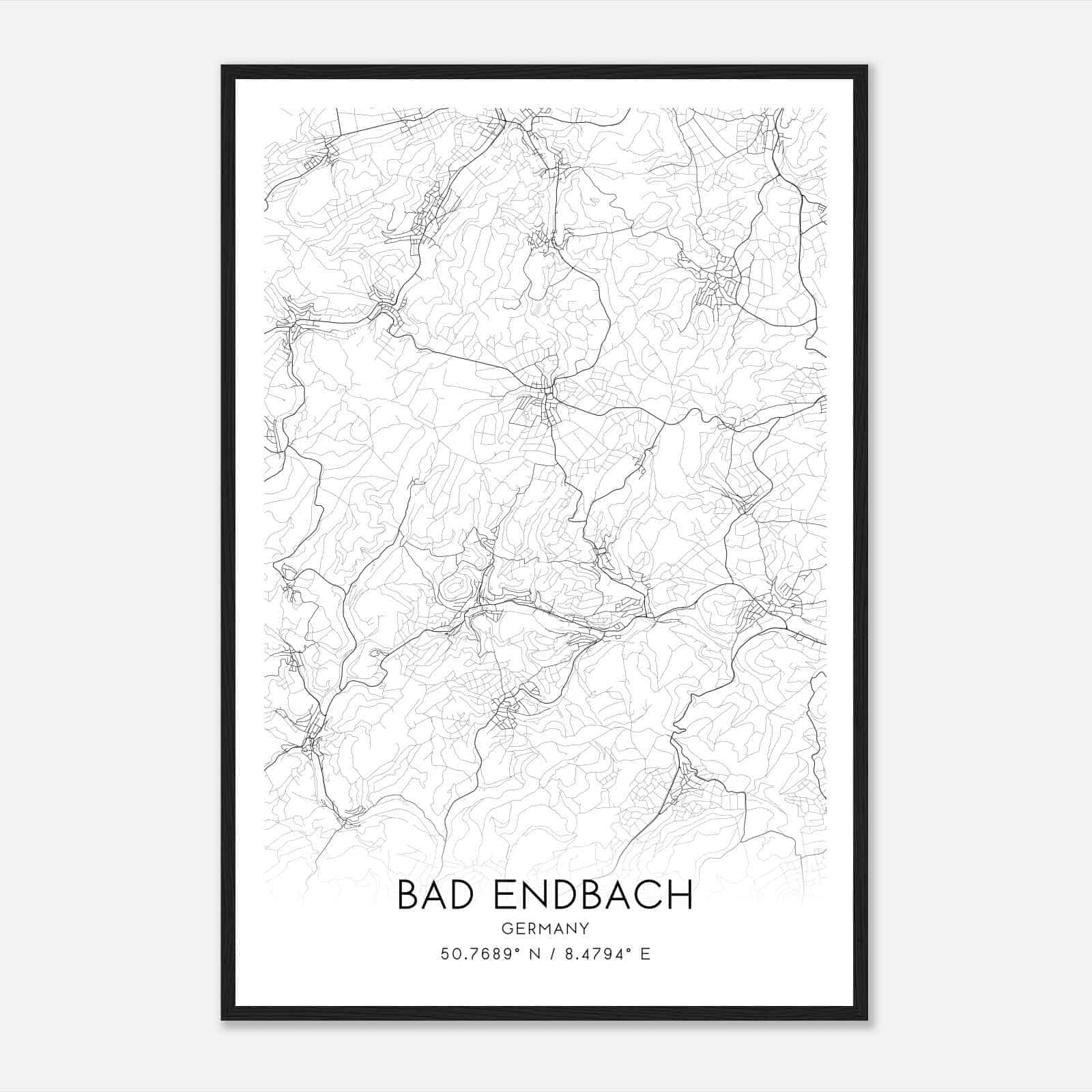 Bad Endbach Germany Map Poster, Modern Home Decor Wall Art Print