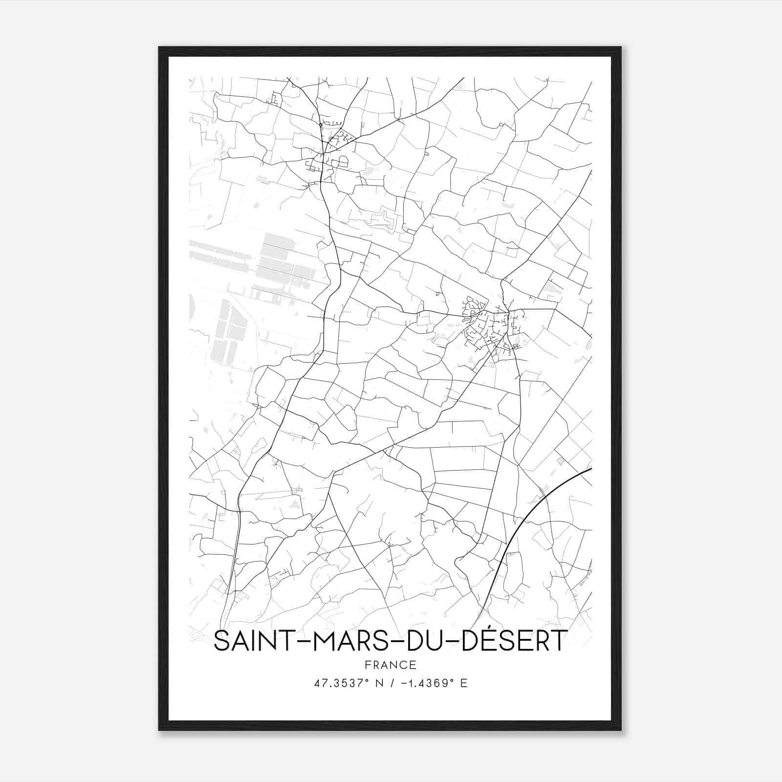 Saint-Mars-du-Desert France Map Poster, Modern Home Decor Wall Art Print