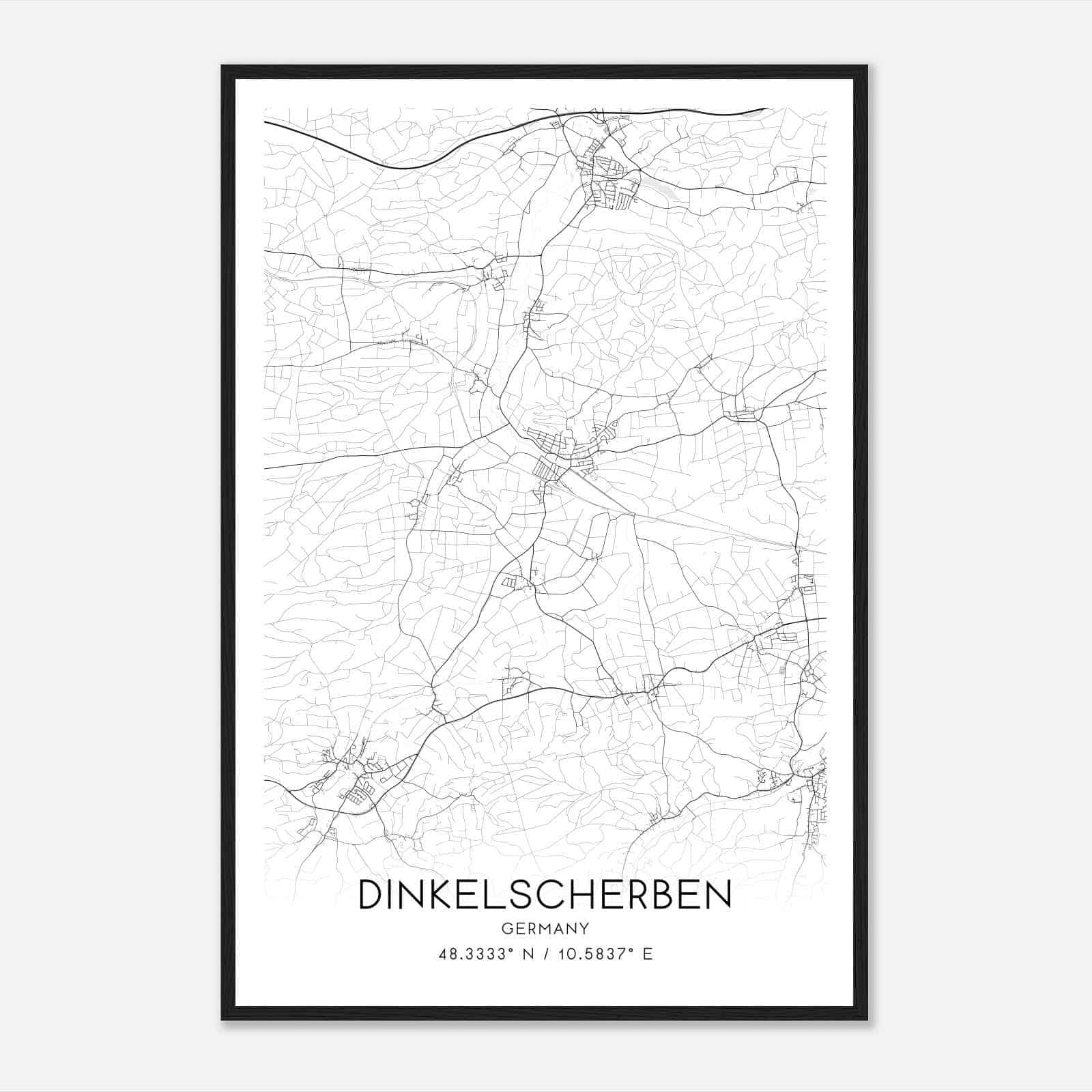 Dinkelscherben Germany Map Poster, Modern Home Decor Wall Art Print