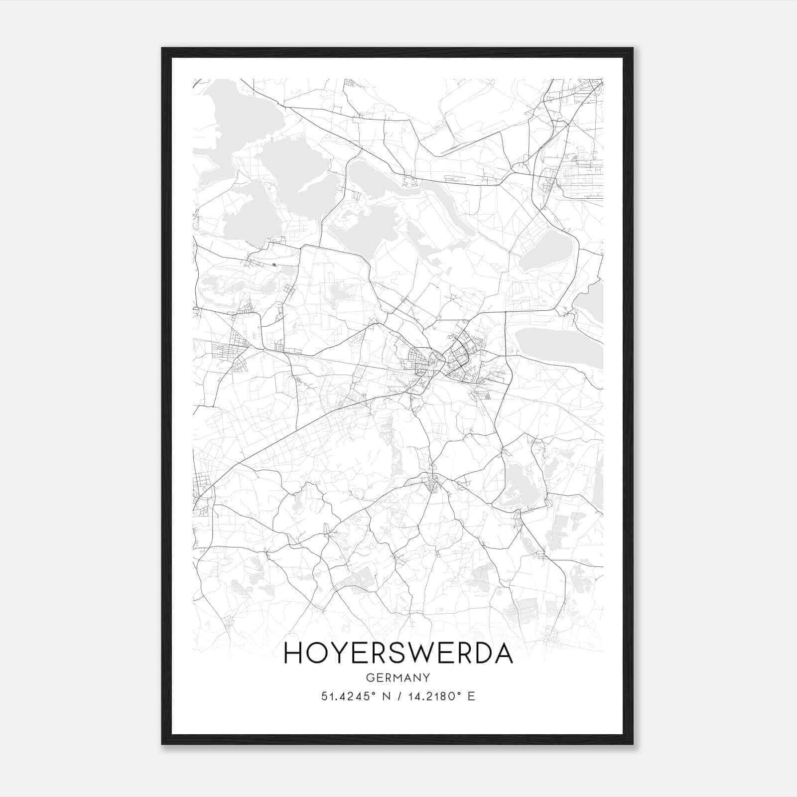Hoyerswerda Germany Map Poster, Modern Home Decor Wall Art Print