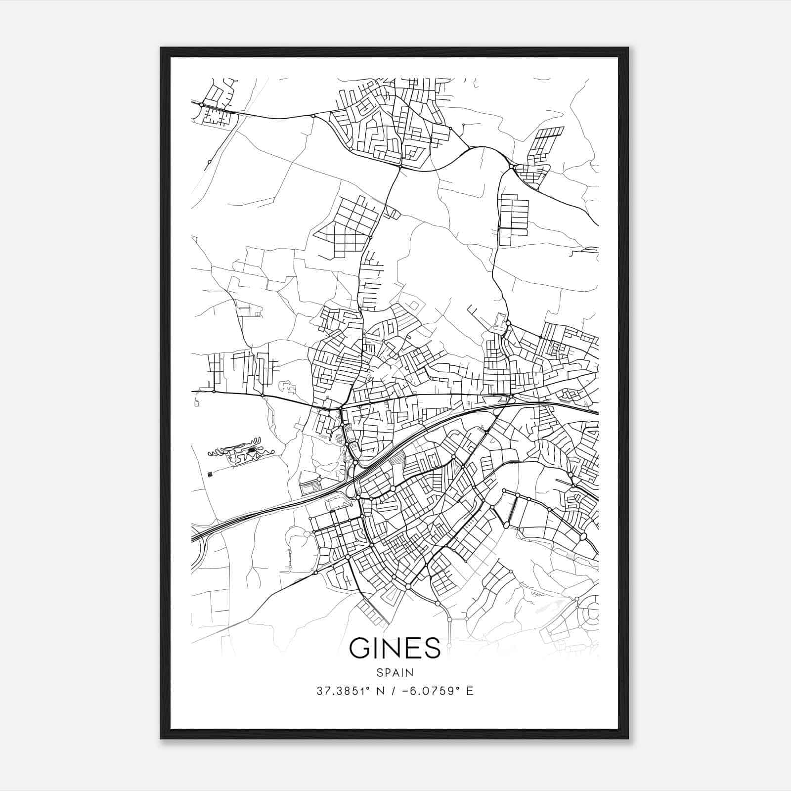 Gines Spain Map Poster, Modern Home Decor Wall Art Print