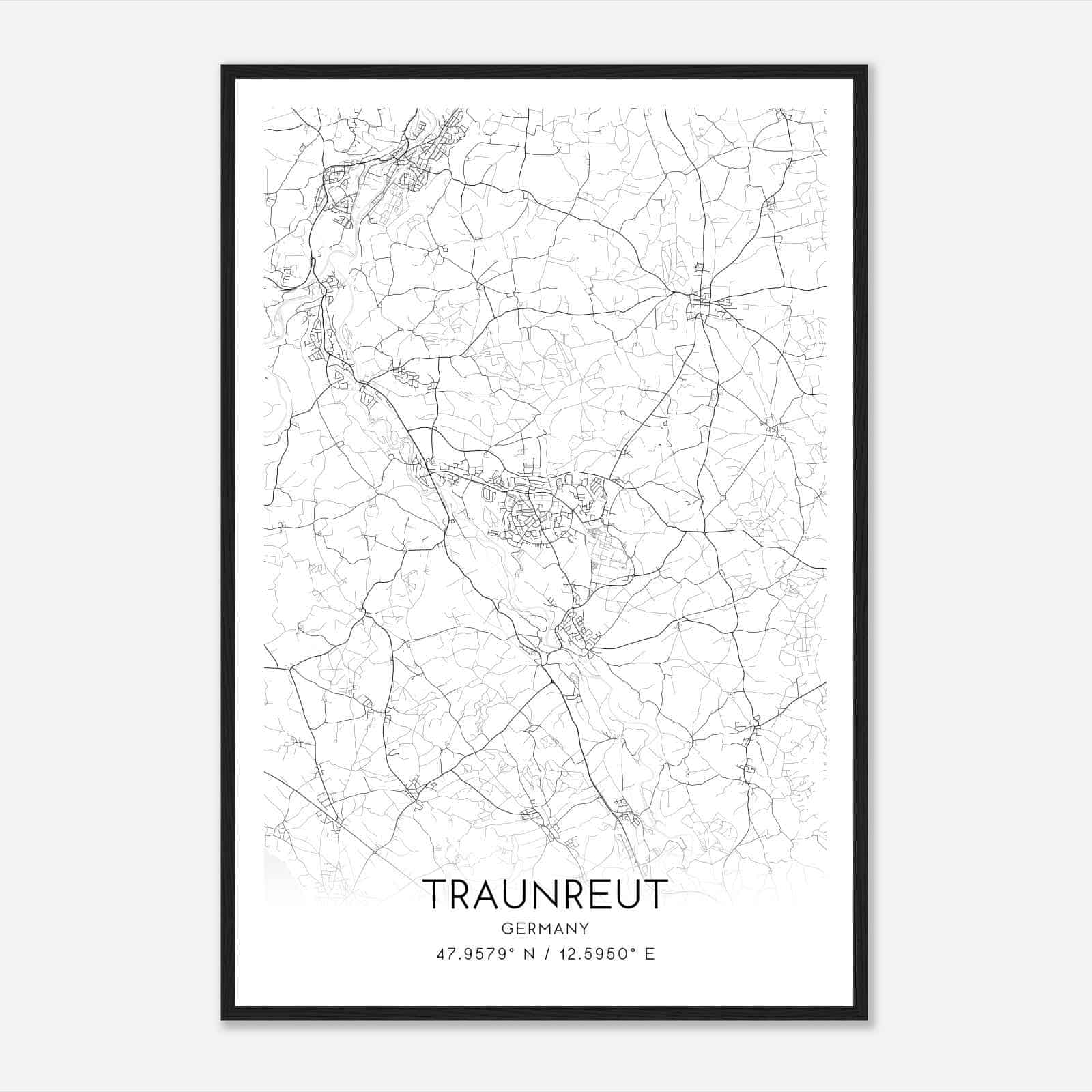 Traunreut Germany Map Poster, Modern Home Decor Wall Art Print