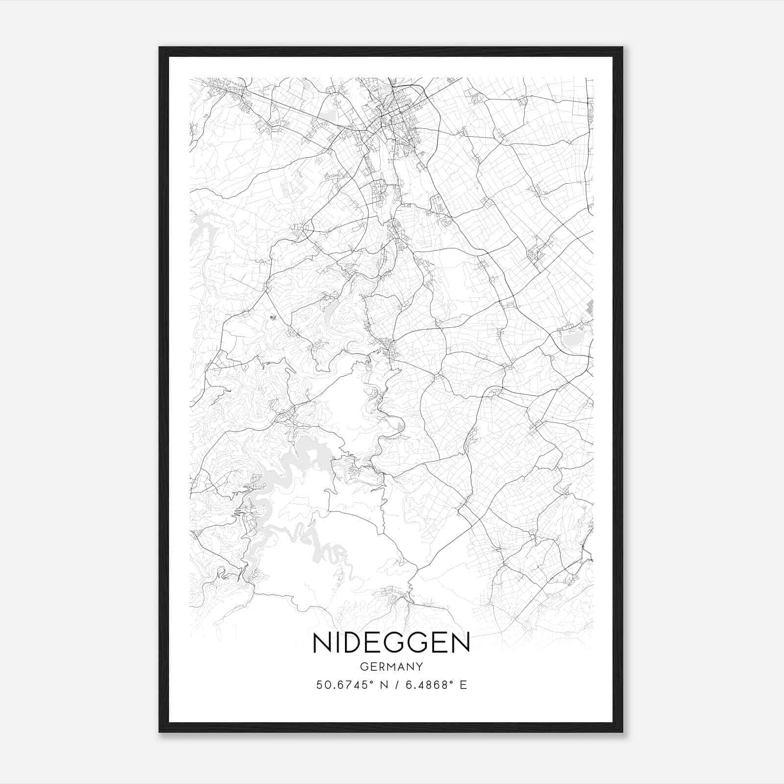 Nideggen Germany Map Poster, Modern Home Decor Wall Art Print