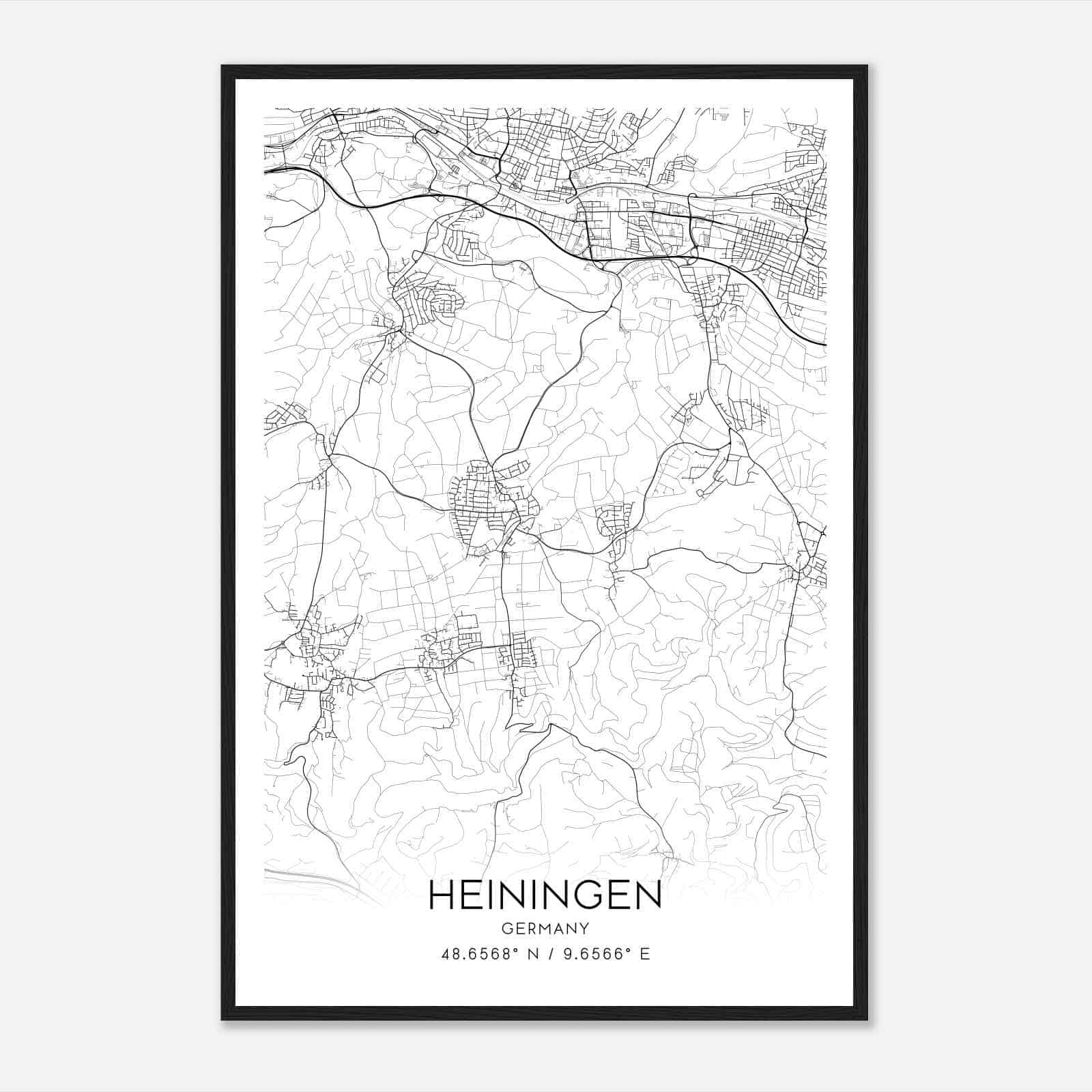 Heiningen Germany Map Poster, Modern Home Decor Wall Art Print
