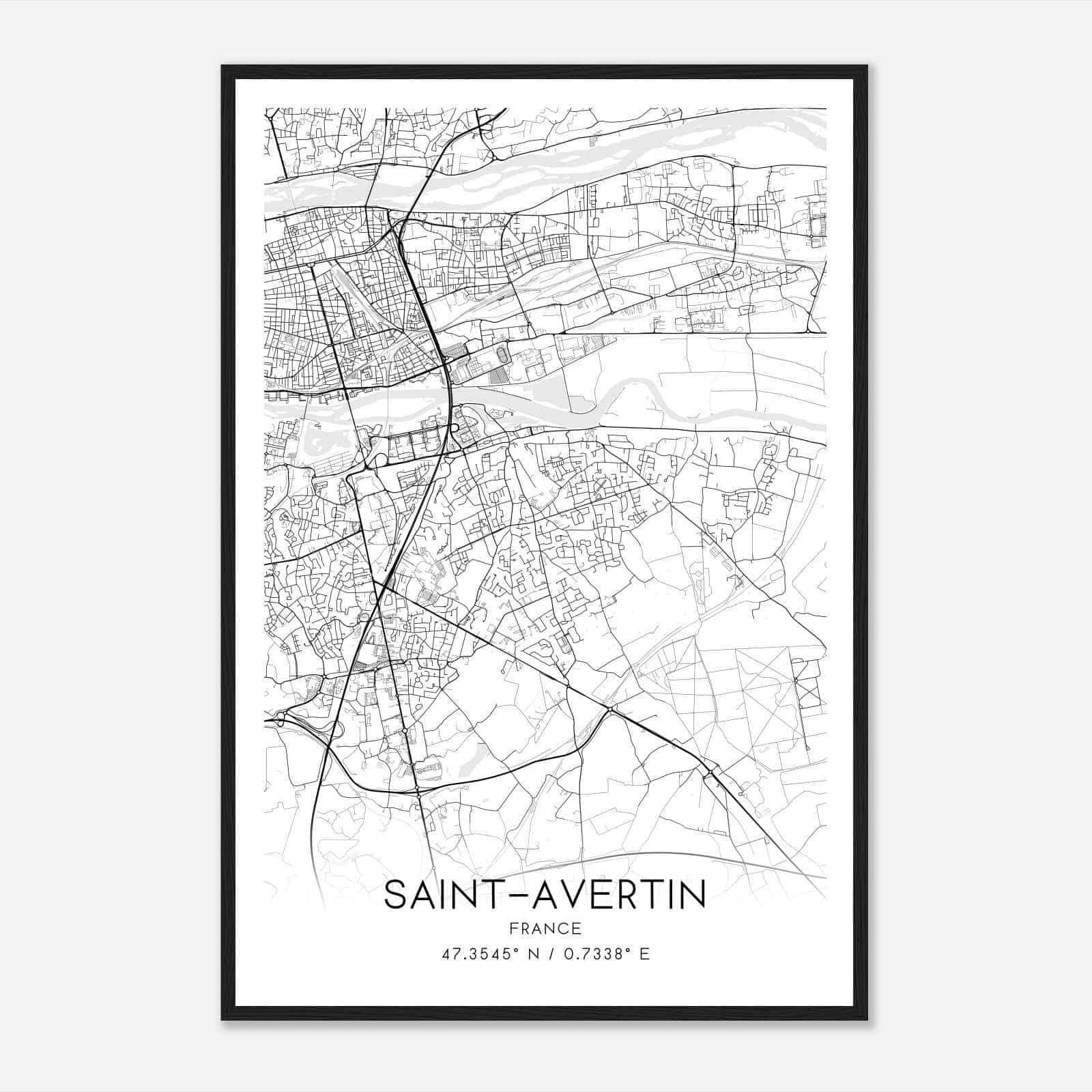 Saint-Avertin France Map Poster, Modern Home Decor Wall Art Print
