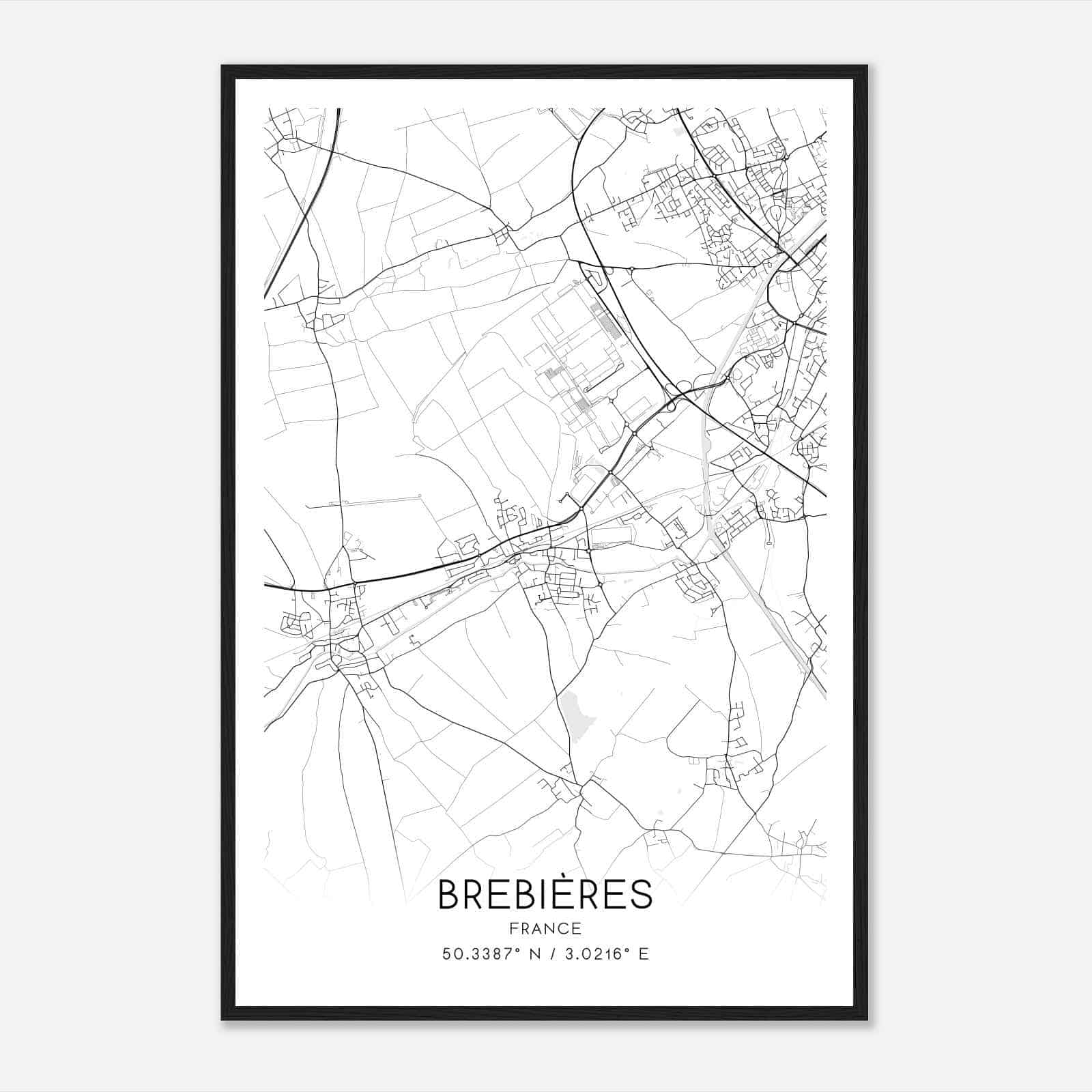 Brebieres France Map Poster, Modern Home Decor Wall Art Print