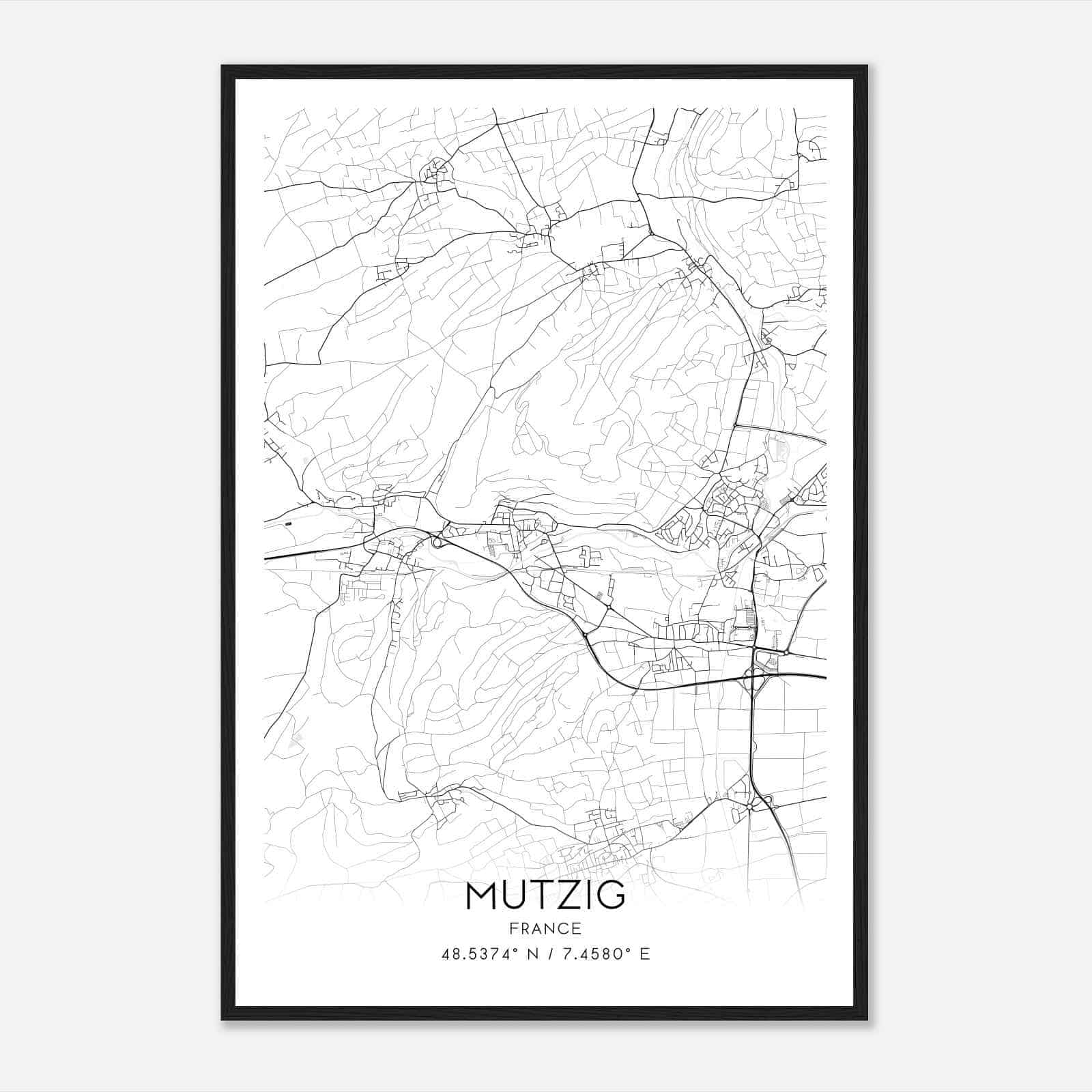 Mutzig France Map Poster, Modern Home Decor Wall Art Print