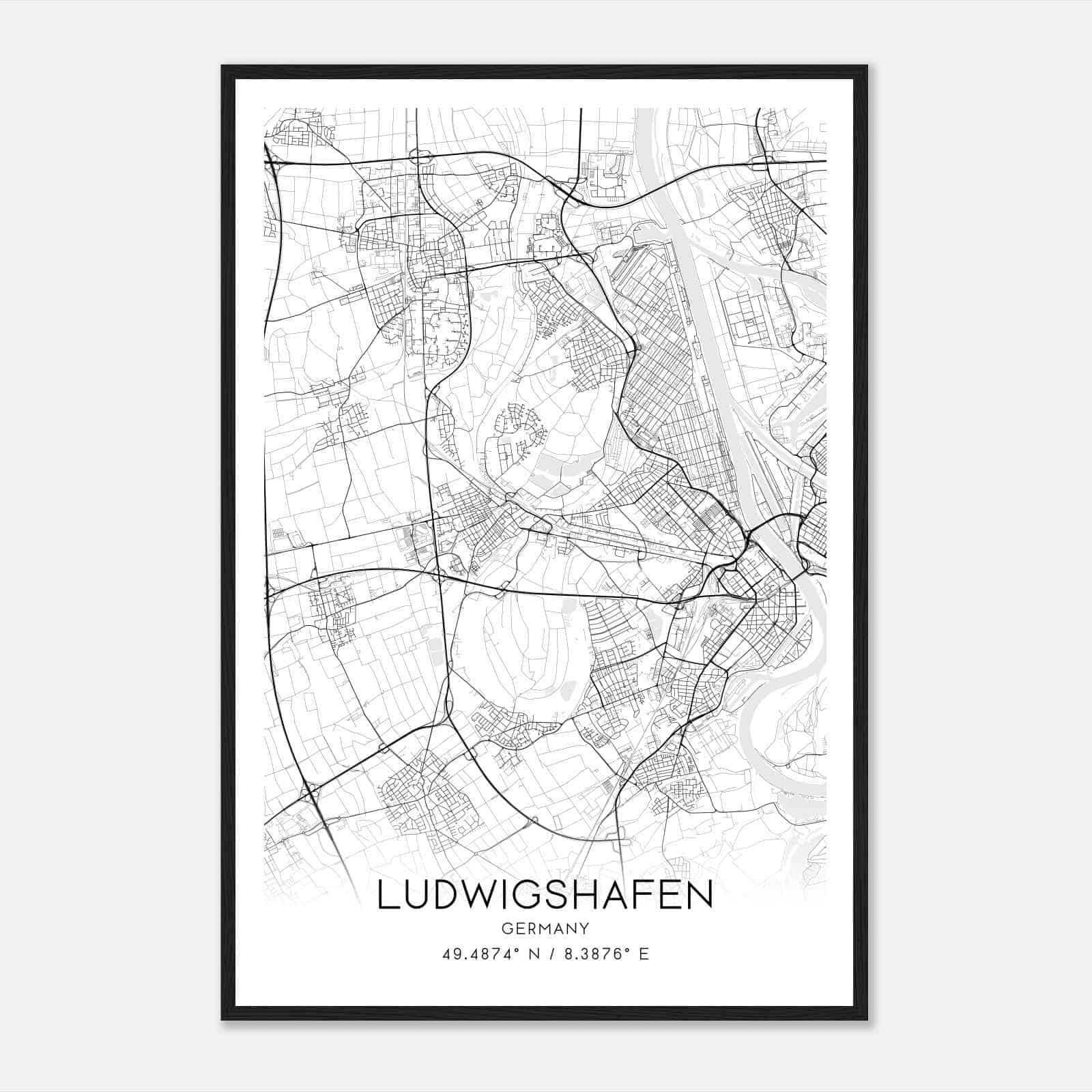 Ludwigshafen Germany Map Poster, Modern Home Decor Wall Art Print