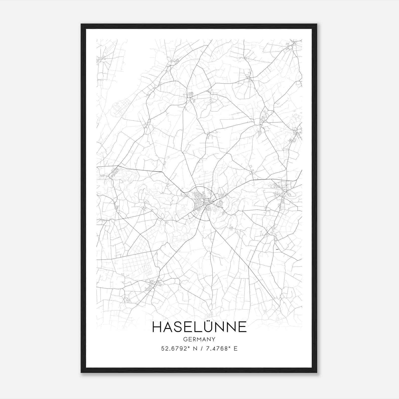 Haselunne Germany Map Poster, Modern Home Decor Wall Art Print