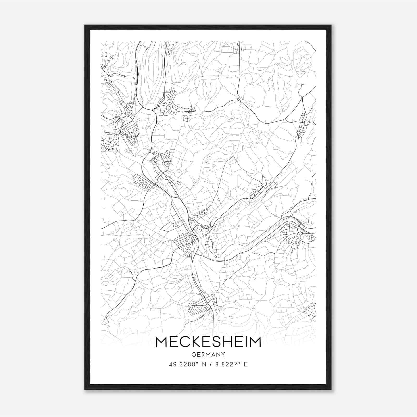 Meckesheim Germany Map Poster, Modern Home Decor Wall Art Print