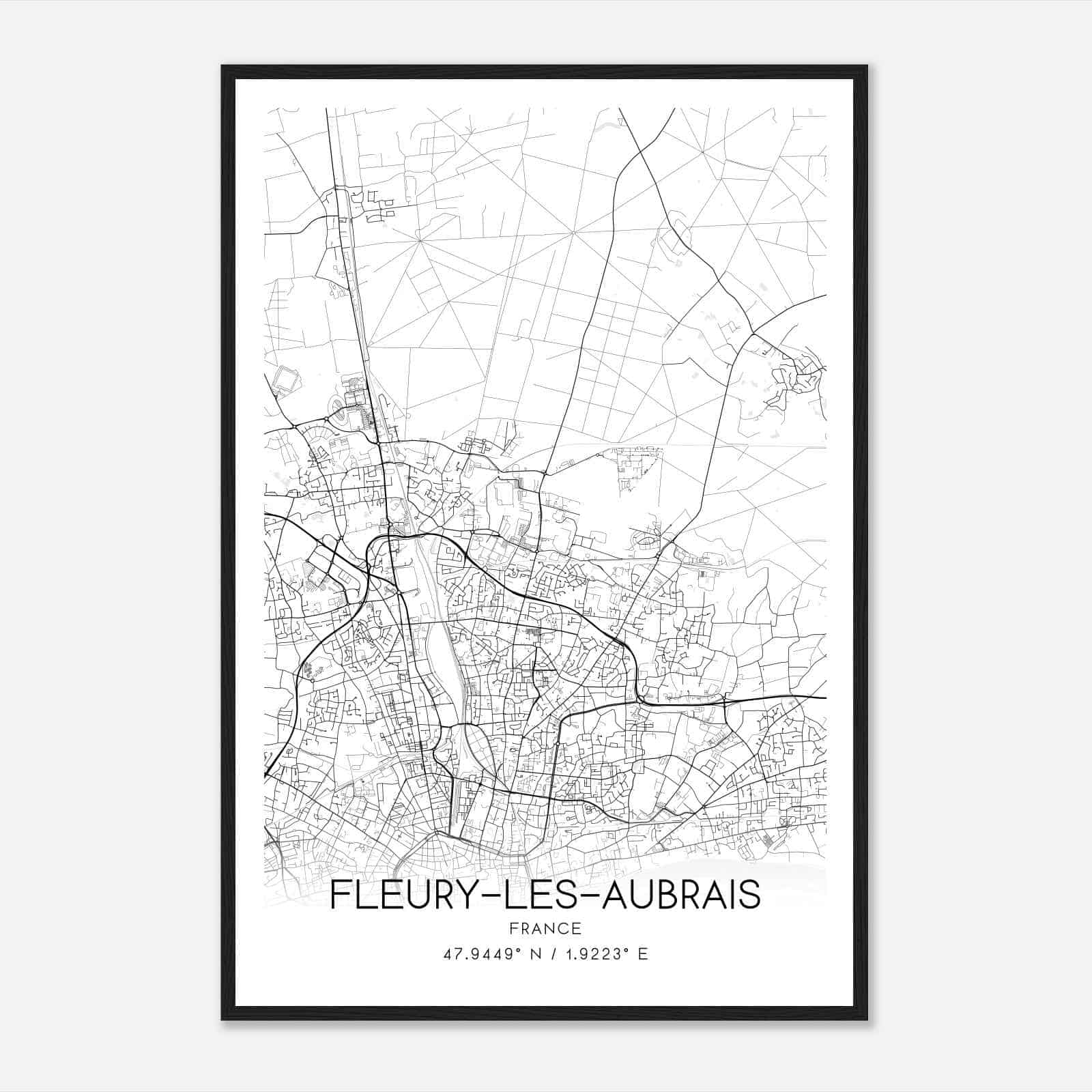 Fleury-les-Aubrais France Map Poster, Modern Home Decor Wall Art Print