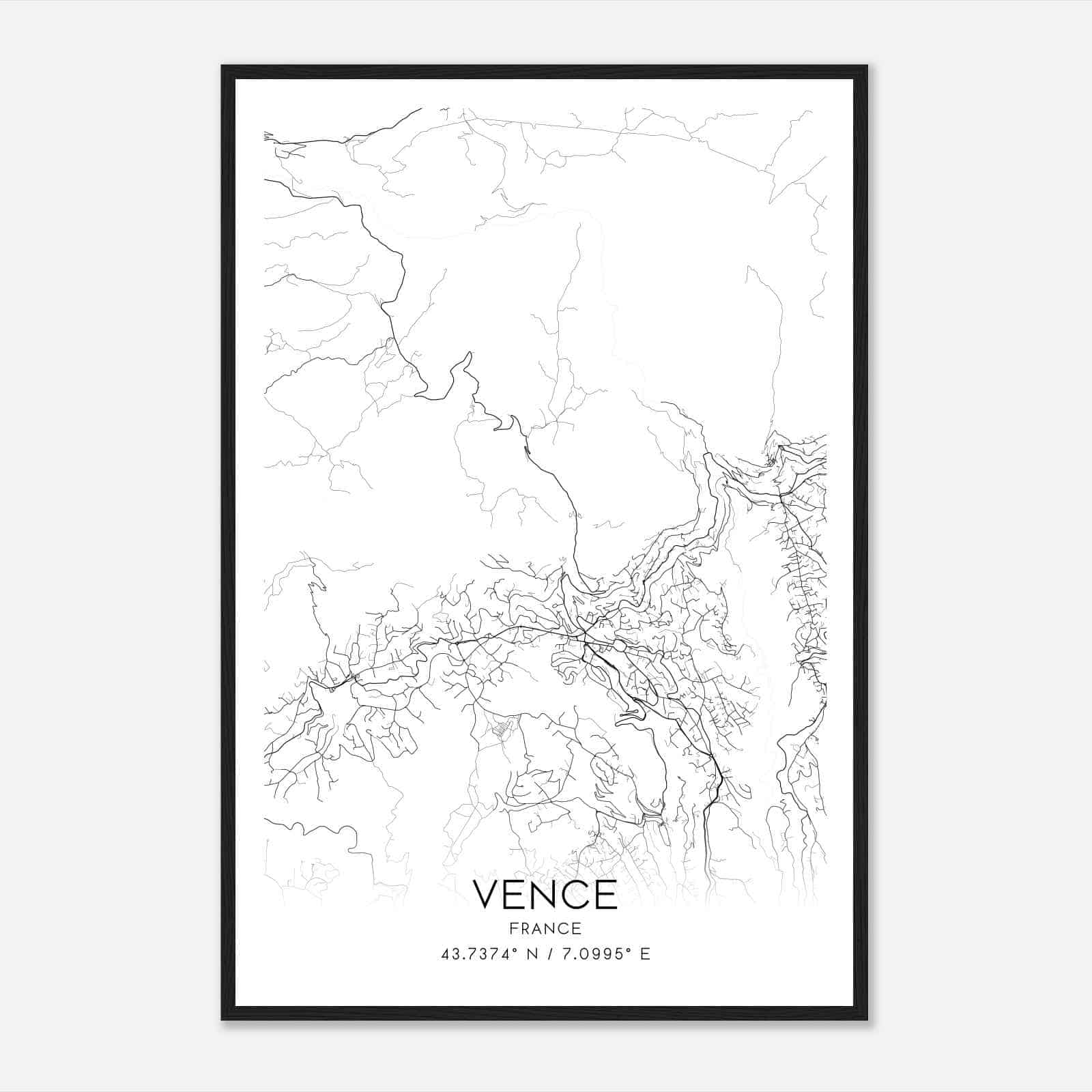 Vence France Map Poster, Modern Home Decor Wall Art Print
