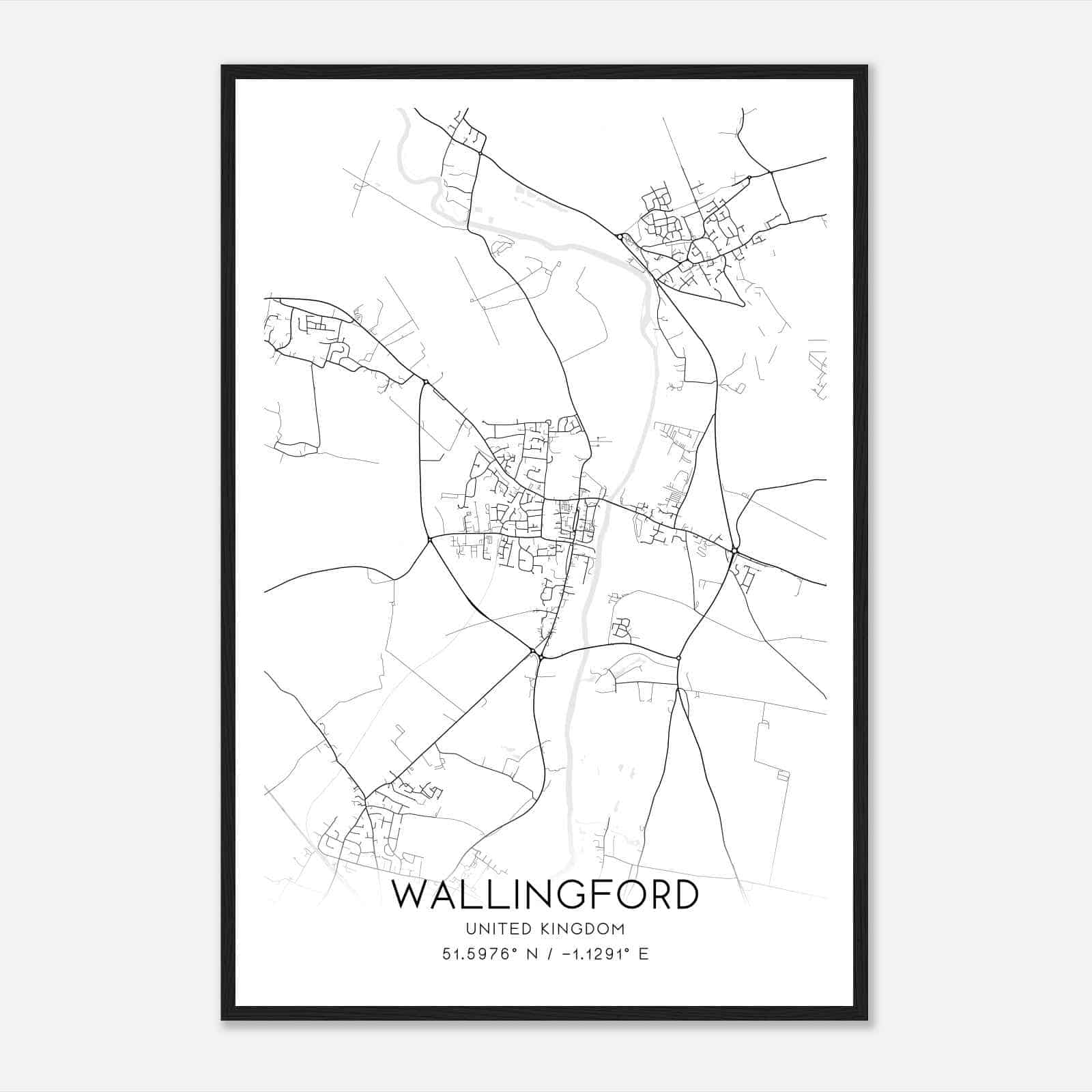 Wallingford United Kingdom Map Poster, Modern Home Decor Wall Art Print