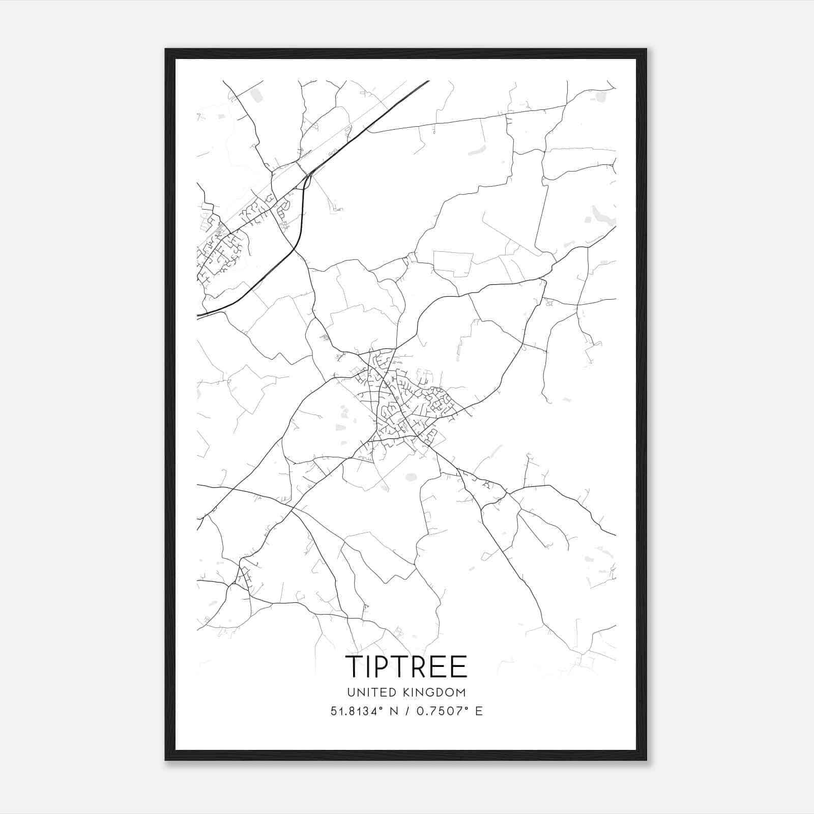 Tiptree United Kingdom Map Poster, Modern Home Decor Wall Art Print