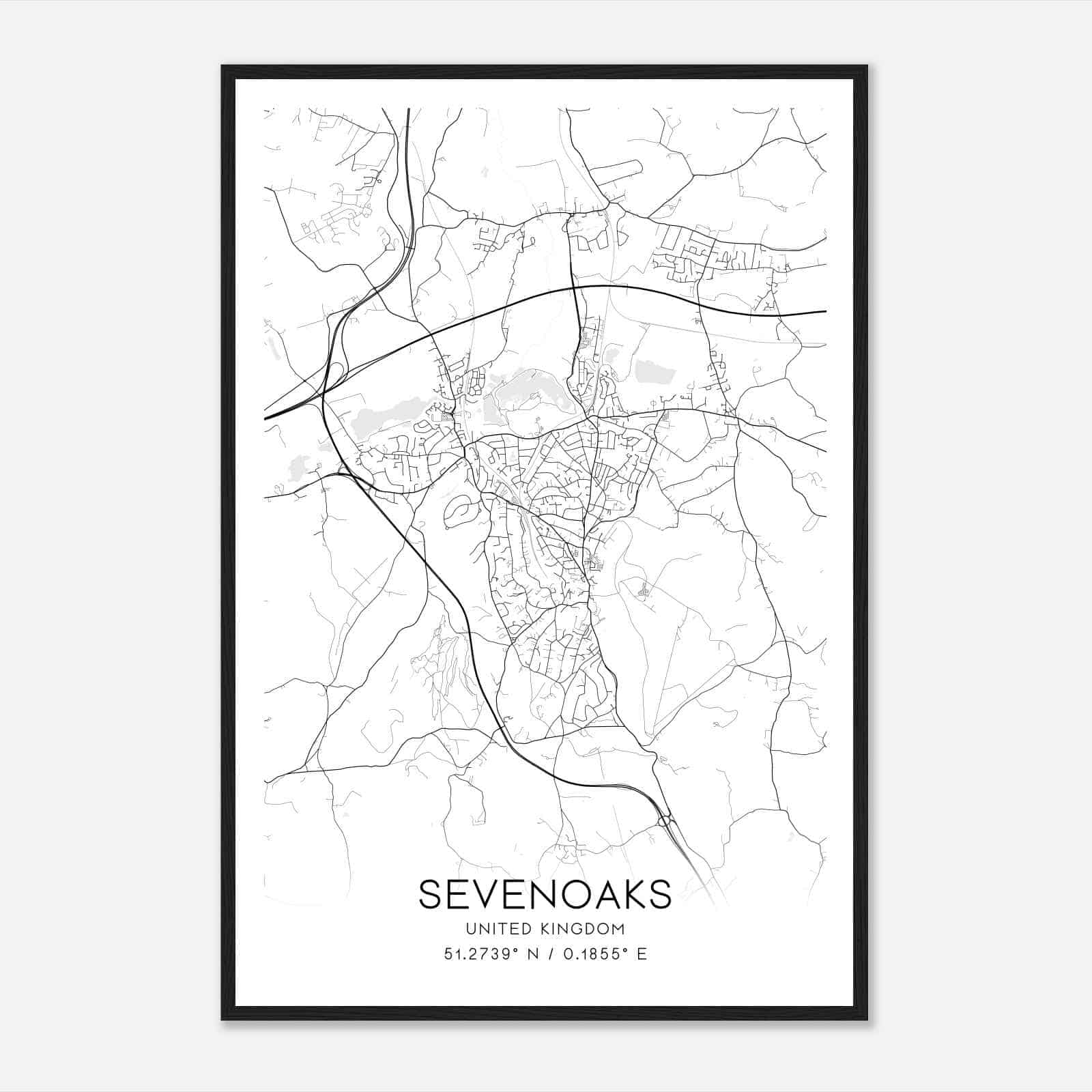 Sevenoaks United Kingdom Map Poster, Modern Home Decor Wall Art Print
