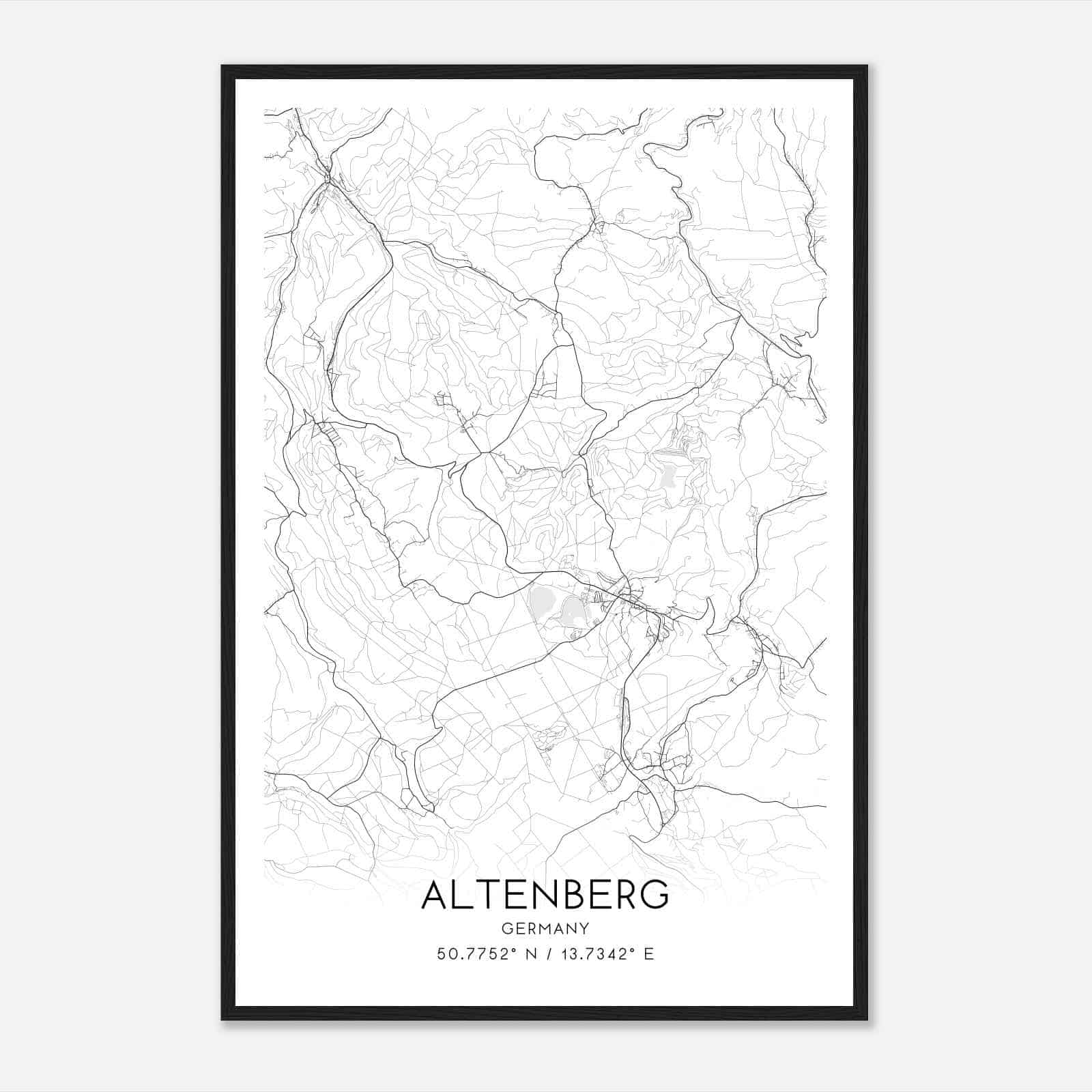 Altenberg Germany Map Poster, Modern Home Decor Wall Art Print