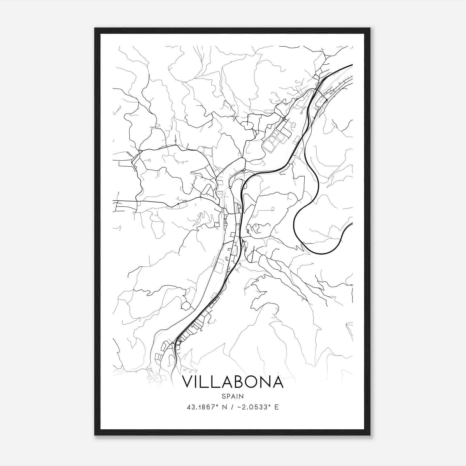 Villabona Spain Map Poster, Modern Home Decor Wall Art Print