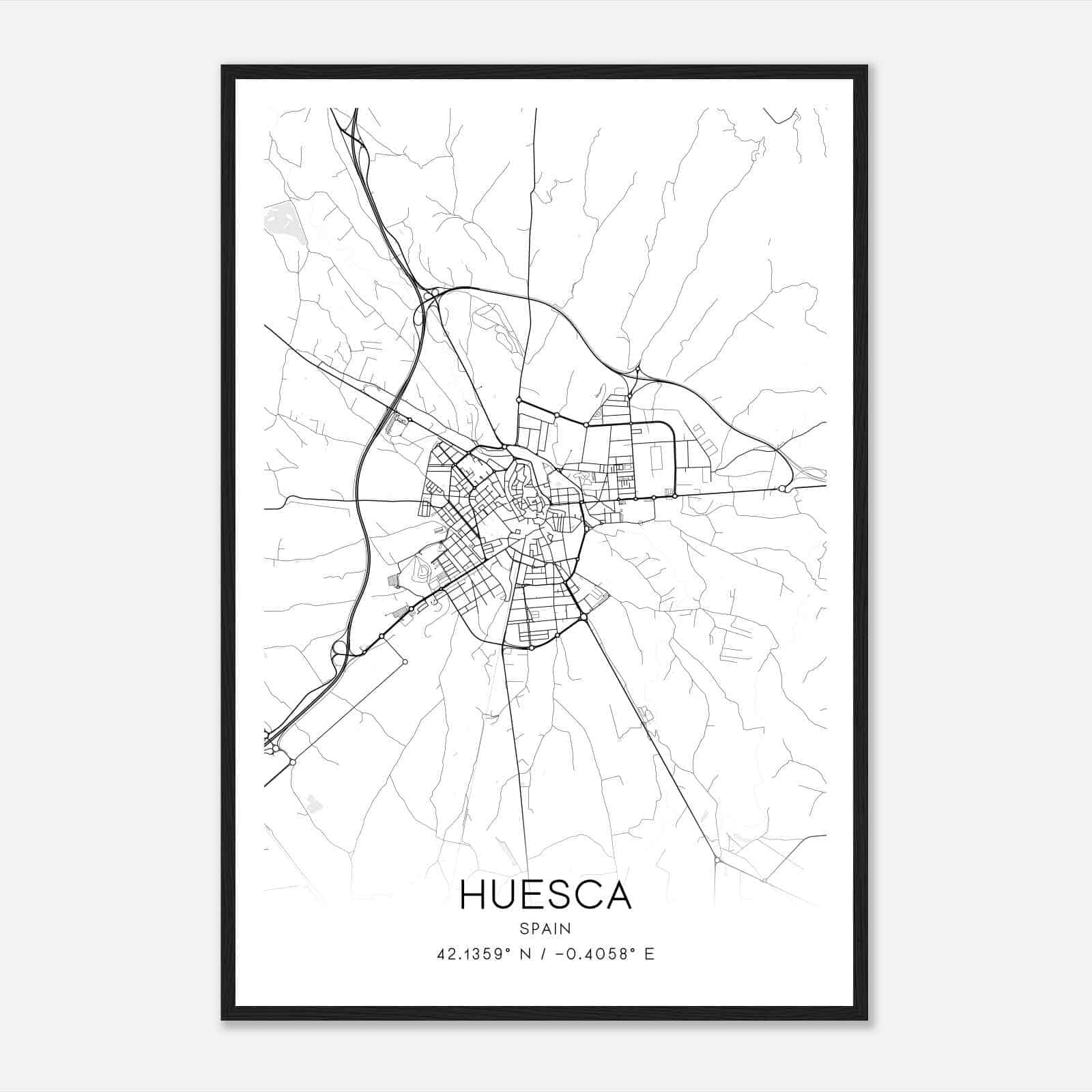 Huesca Spain Map Poster, Modern Home Decor Wall Art Print